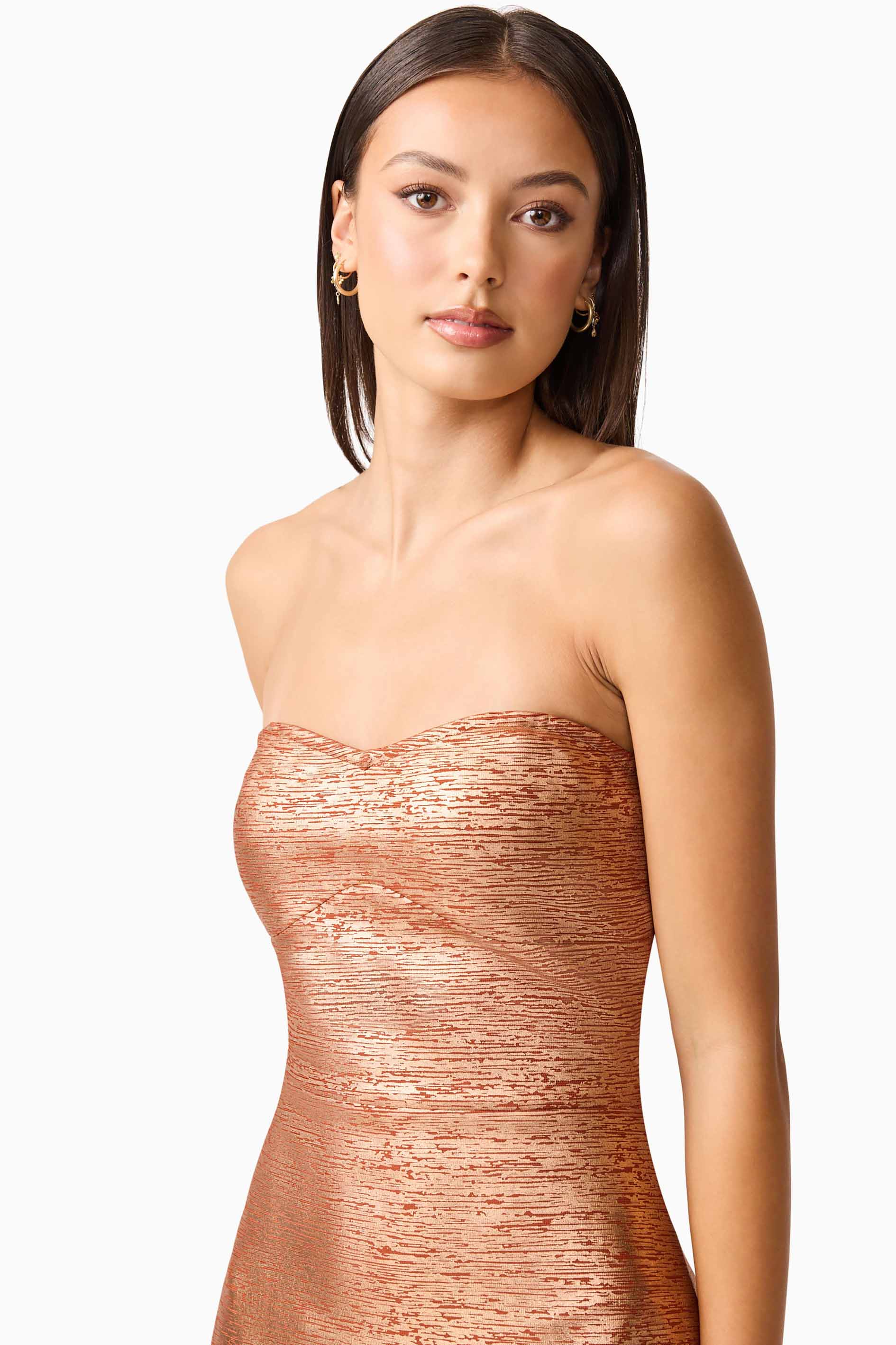 Rhian Strapless Midi in Orange