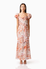 Piper Puff Sleeve Maxi Dress in Orange Floral