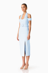 Ruby Halter Midi Dress in Blue