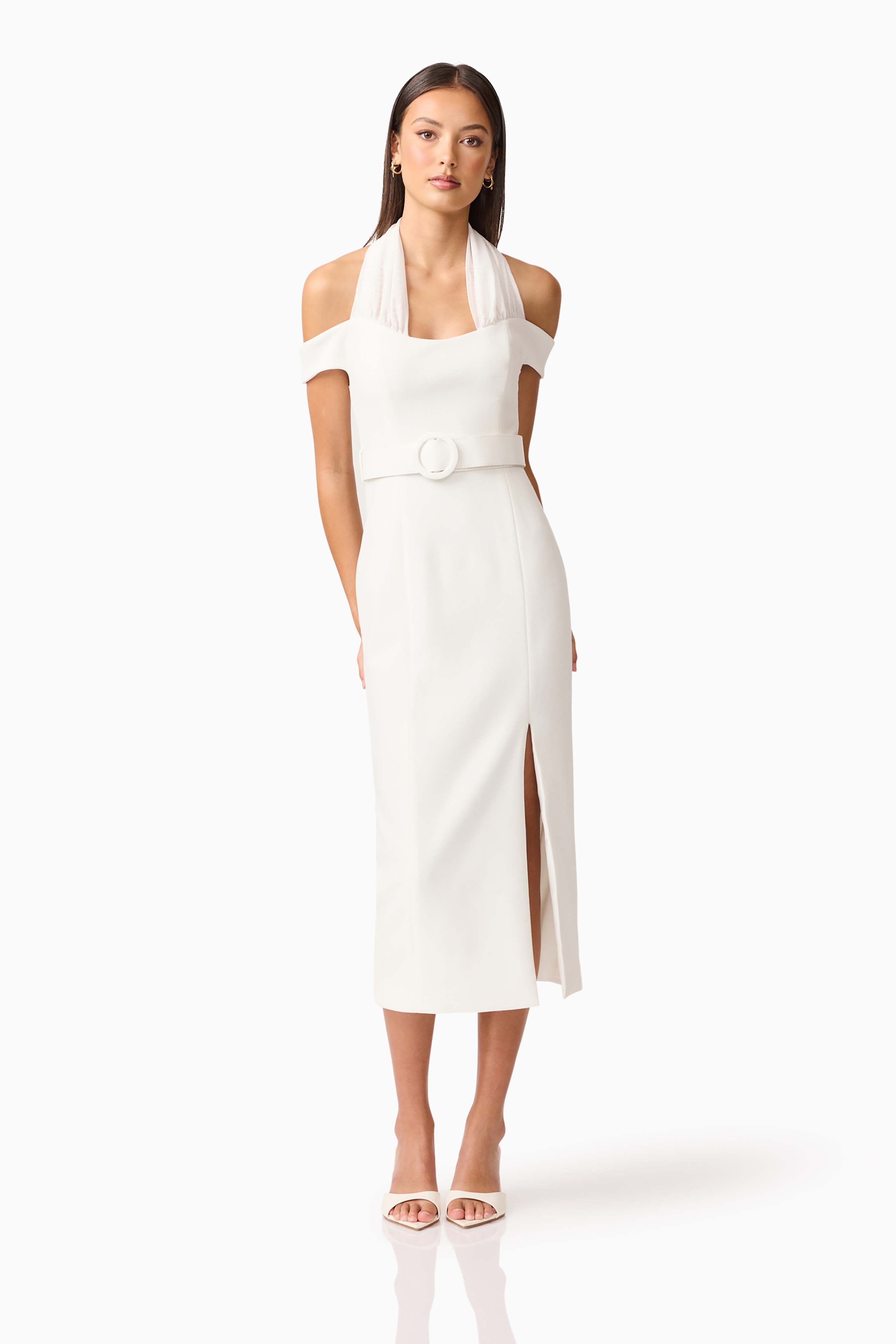 Ruby Halter Midi Dress in White