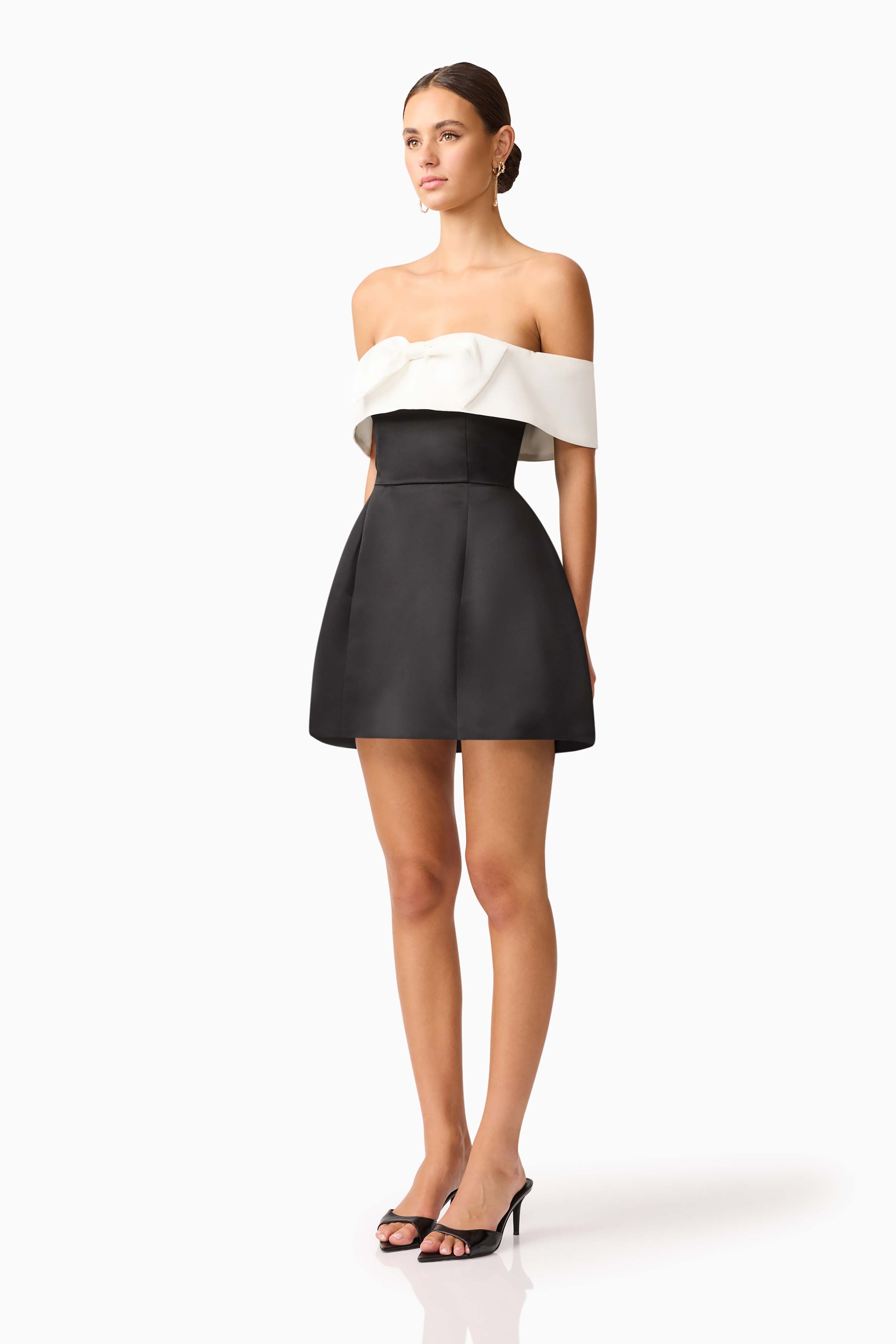 Sorrel Off the Shoulder Mini Dress in Black & White