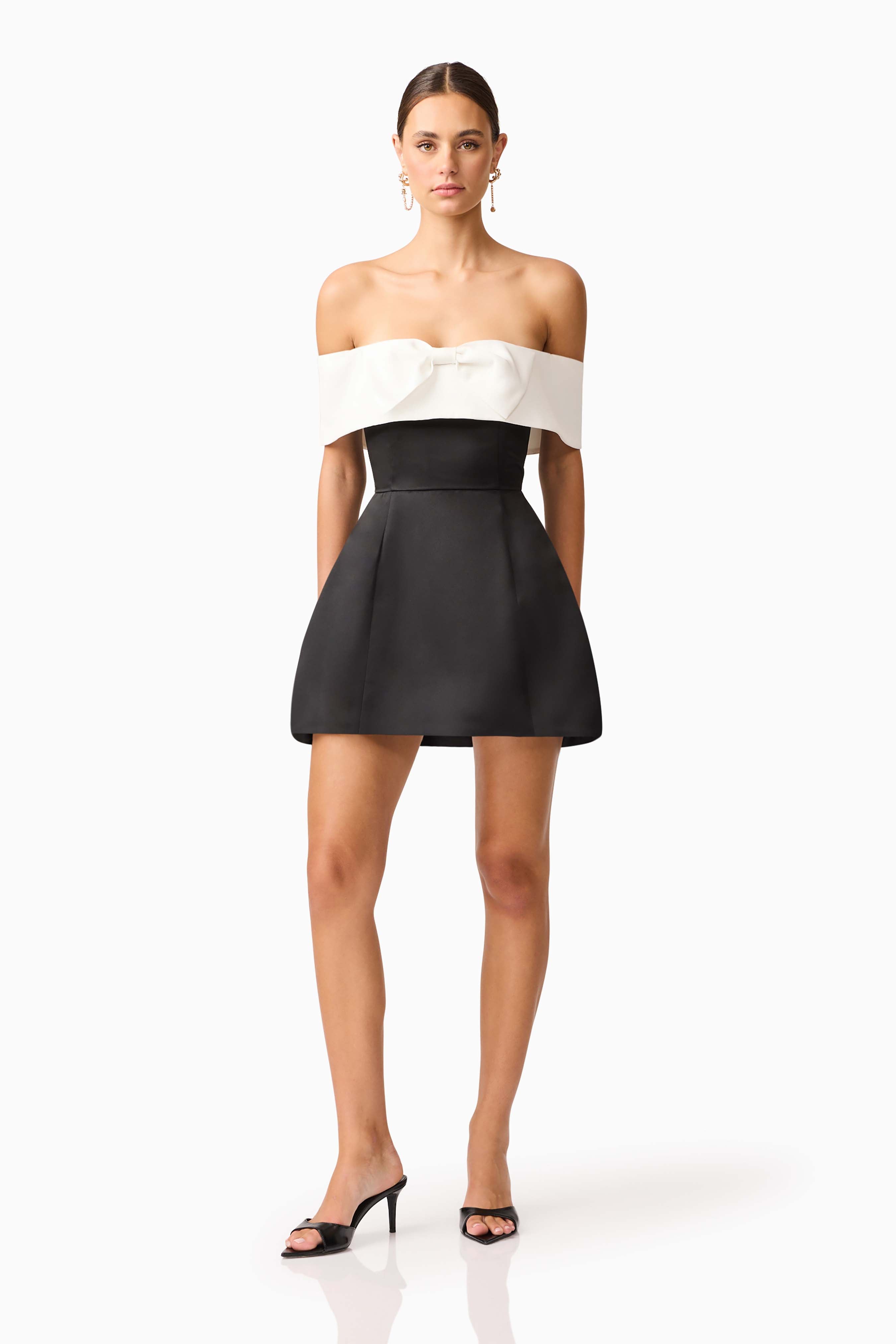 Sorrel Off the Shoulder Mini Dress in Black & White
