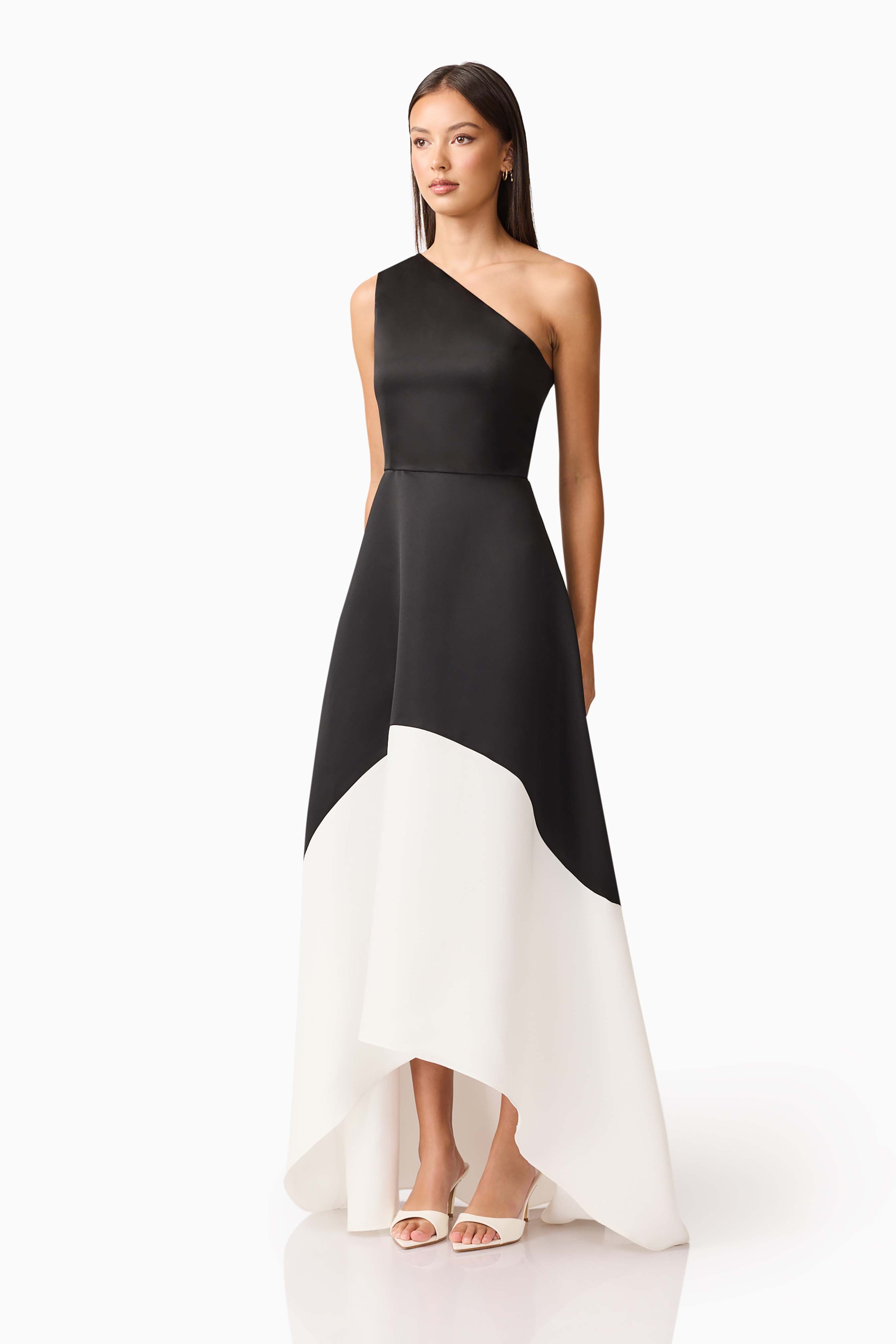 Sorrel One Shoulder Gown in Black & White