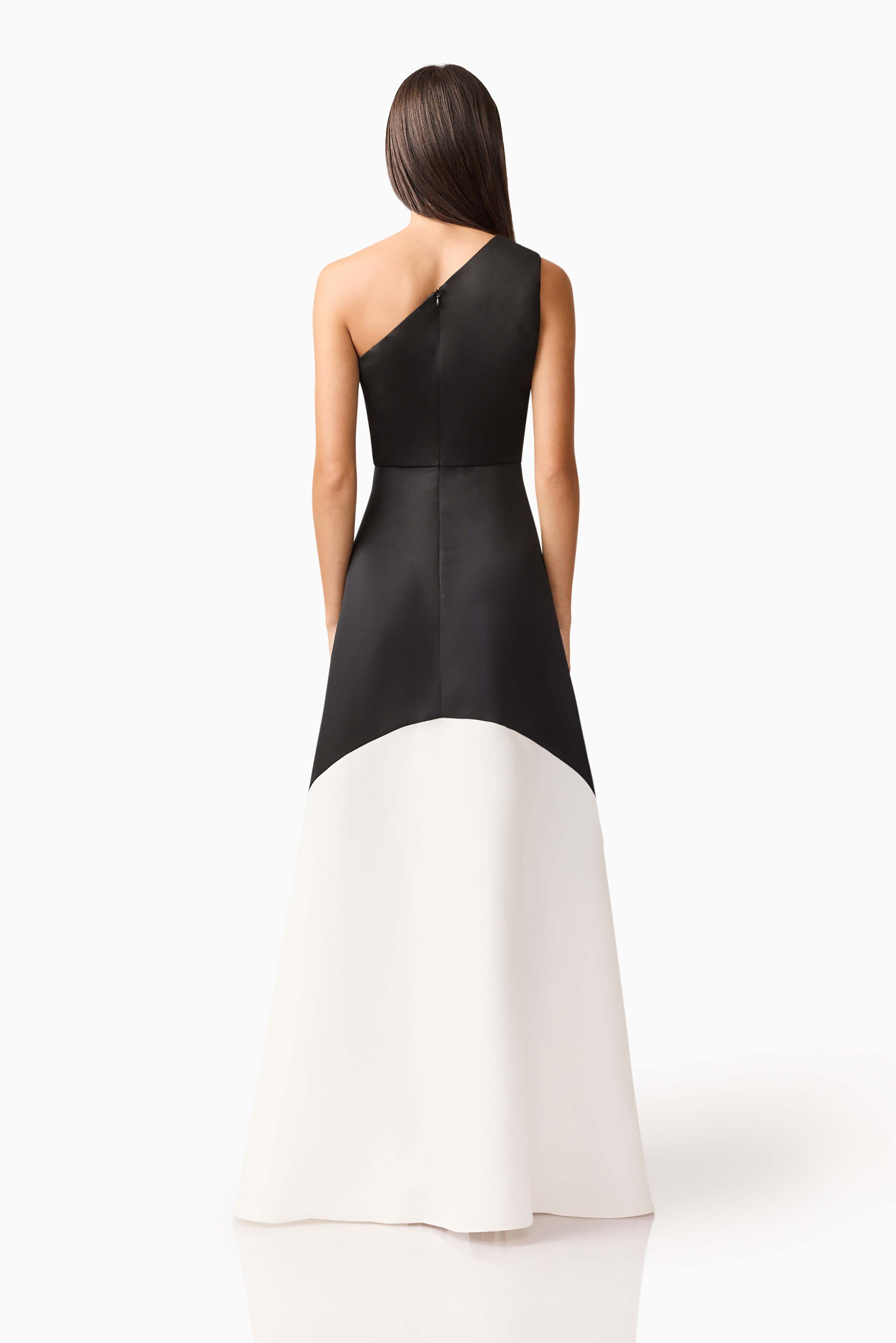 Sorrel One Shoulder Gown in Black & White