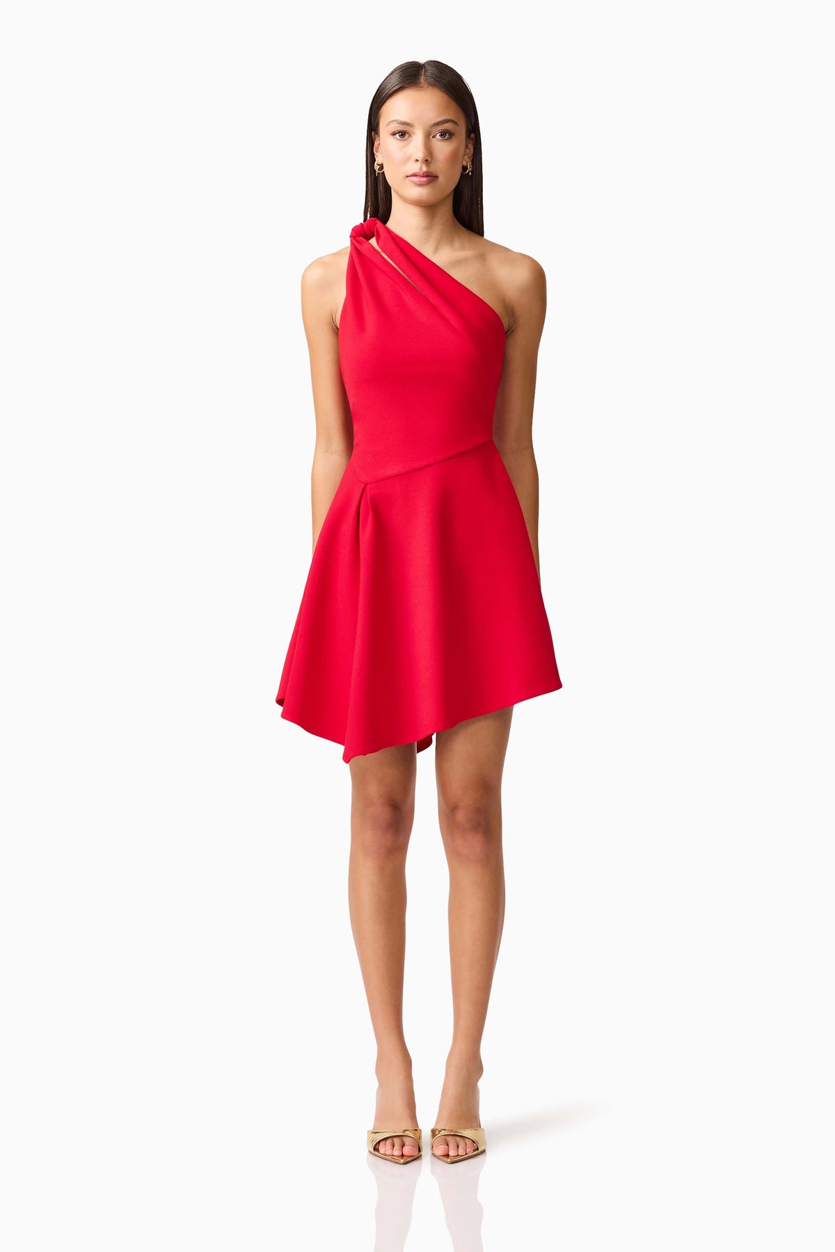 Lila Asymmetrical Mini Dress in Red