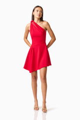 Lila Asymmetrical Mini Dress in Red