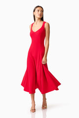Lila A-Line Midi Dress in Red