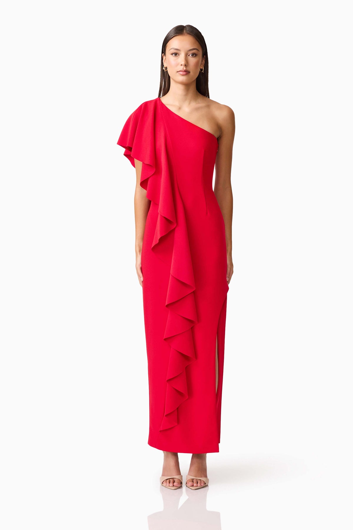 Lila Asymmetrical Gown in Red