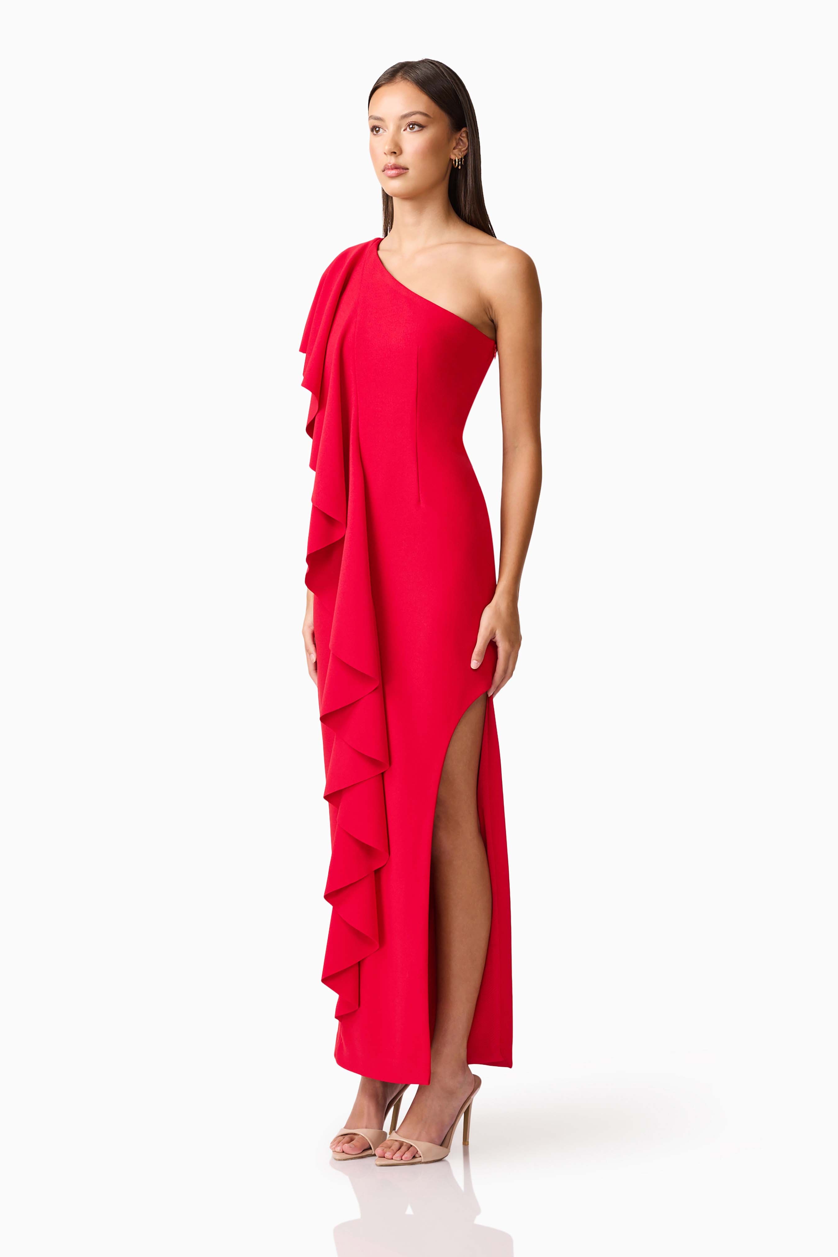 Lila Asymmetrical Gown in Red