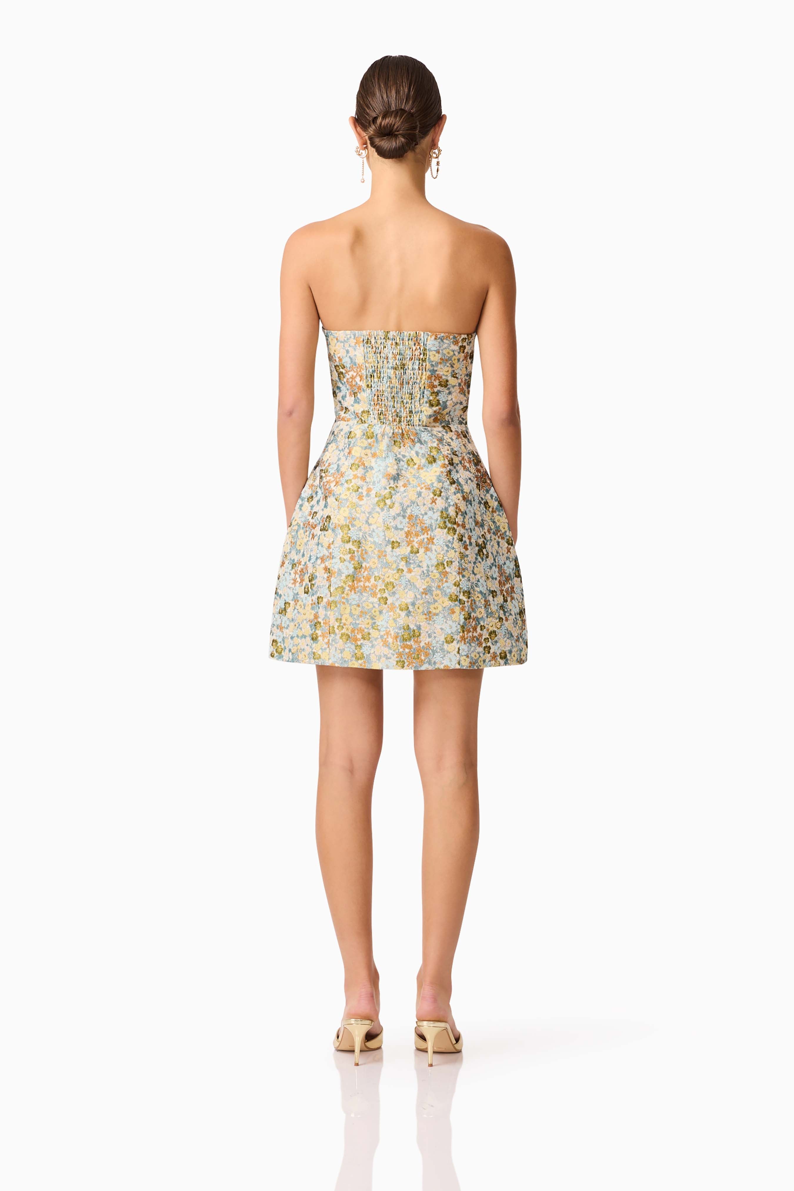 Tasmin Strapless Mini Dress in Blue & Yellow Floral