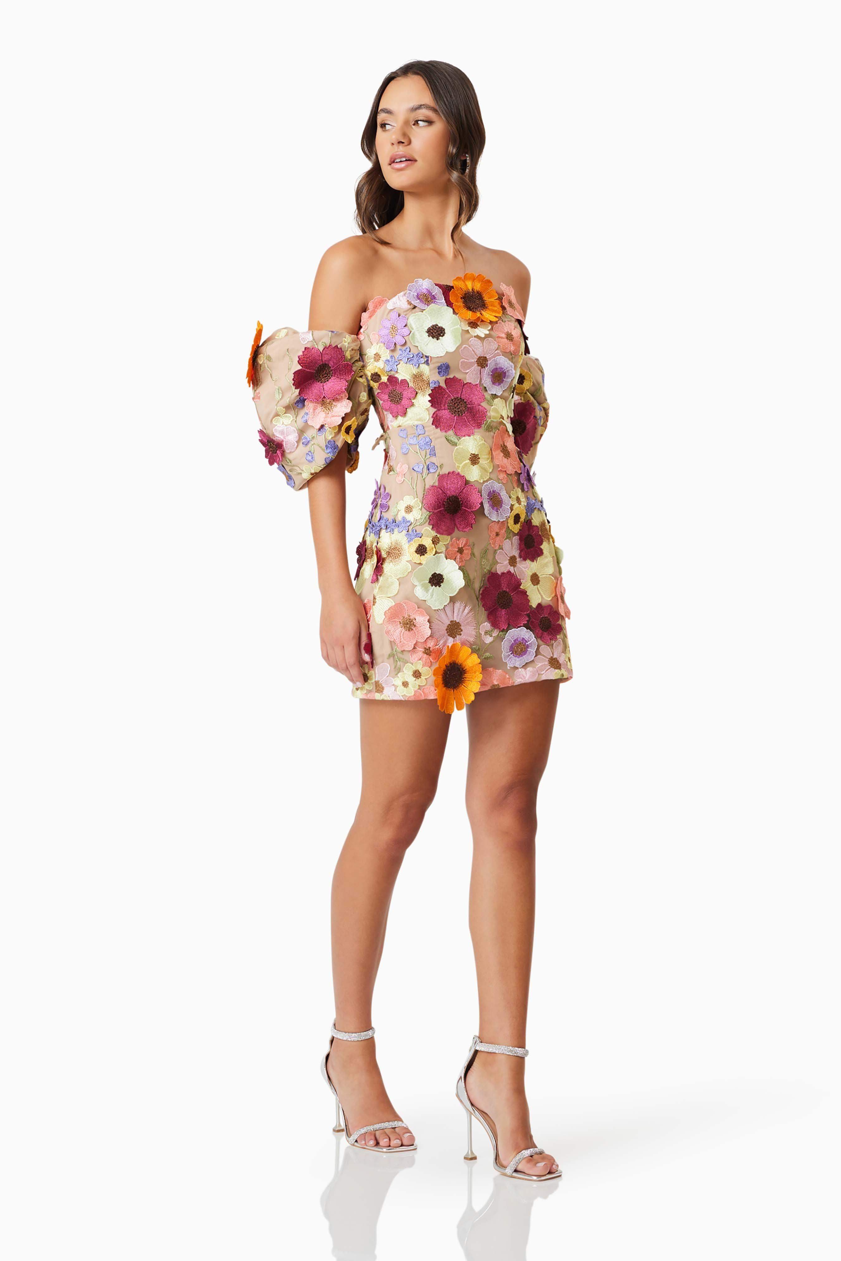 Perry Floral Embellished Mini Dress in Pink