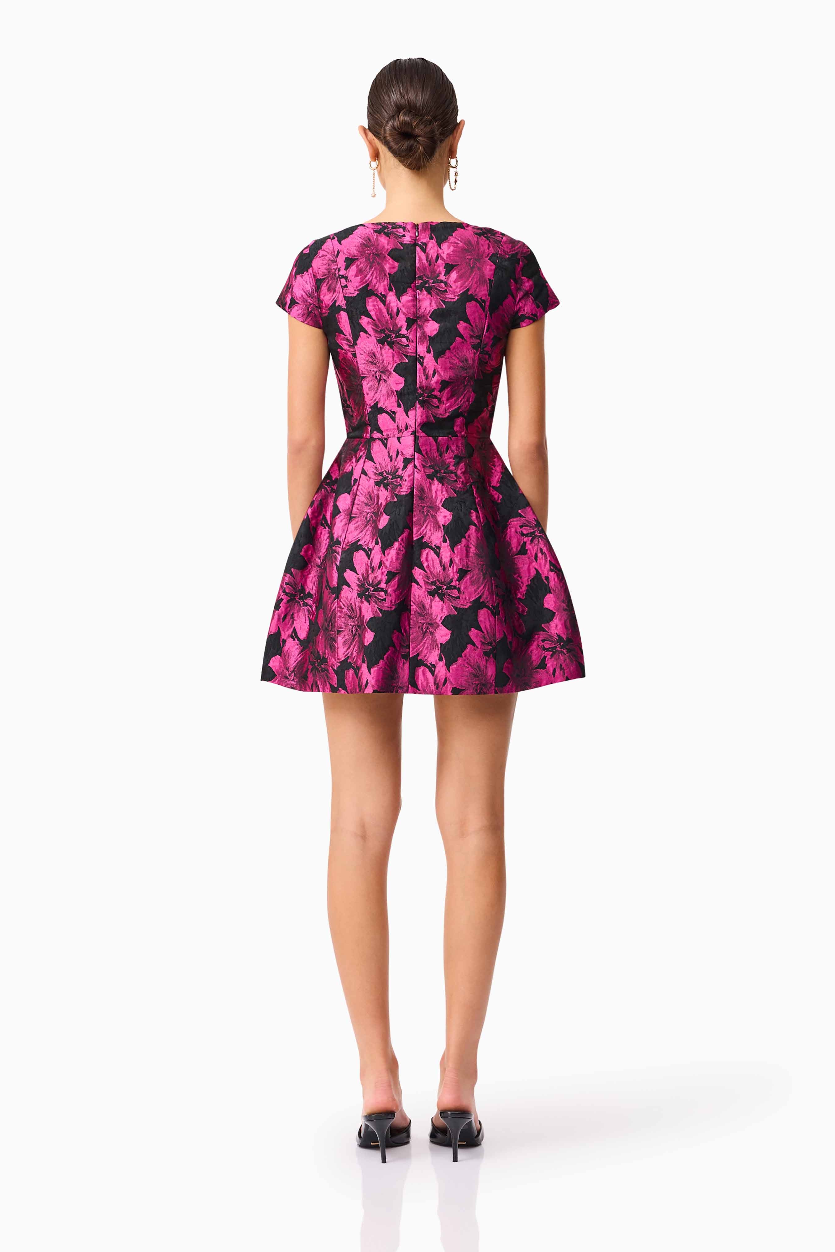 Holly Short Sleeve Mini Dress in Pink & Black Floral
