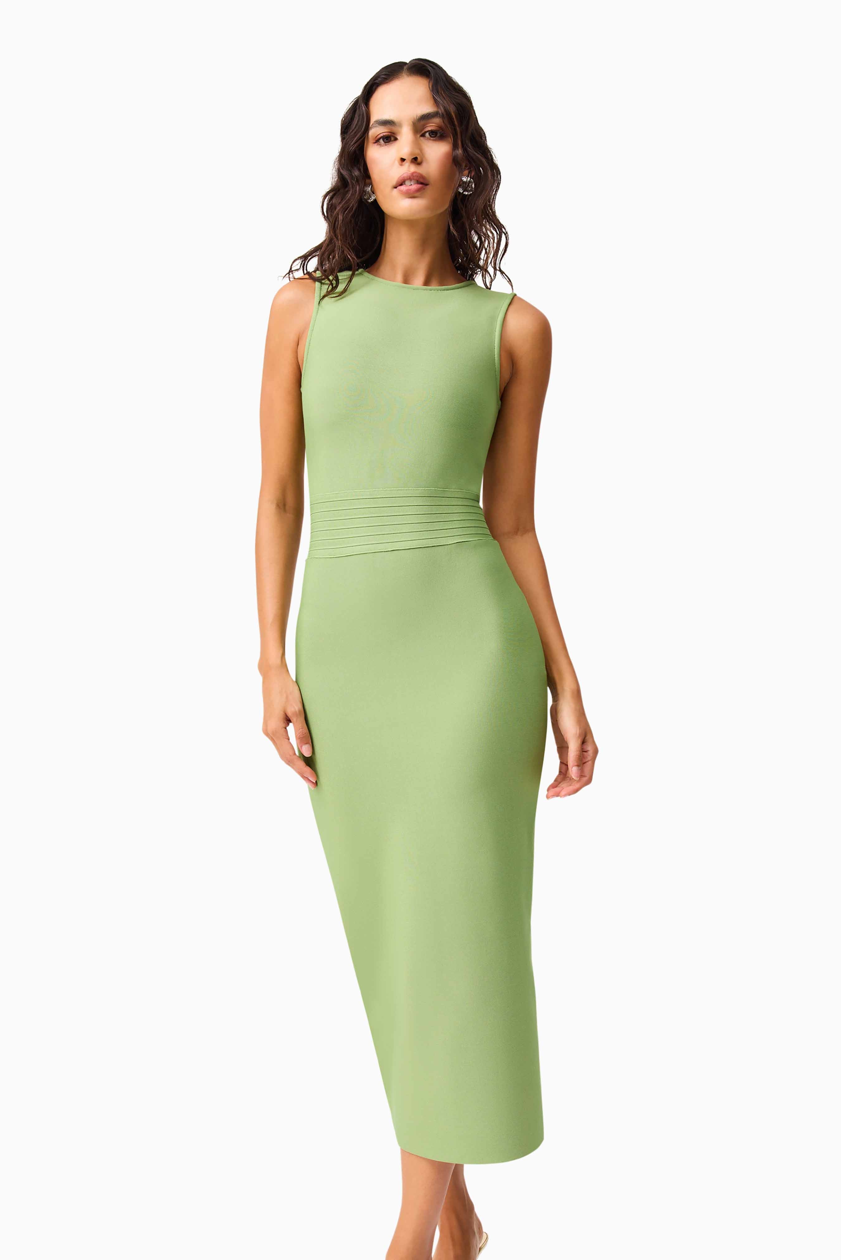 Seraphina Fitted Midi Dress in Green