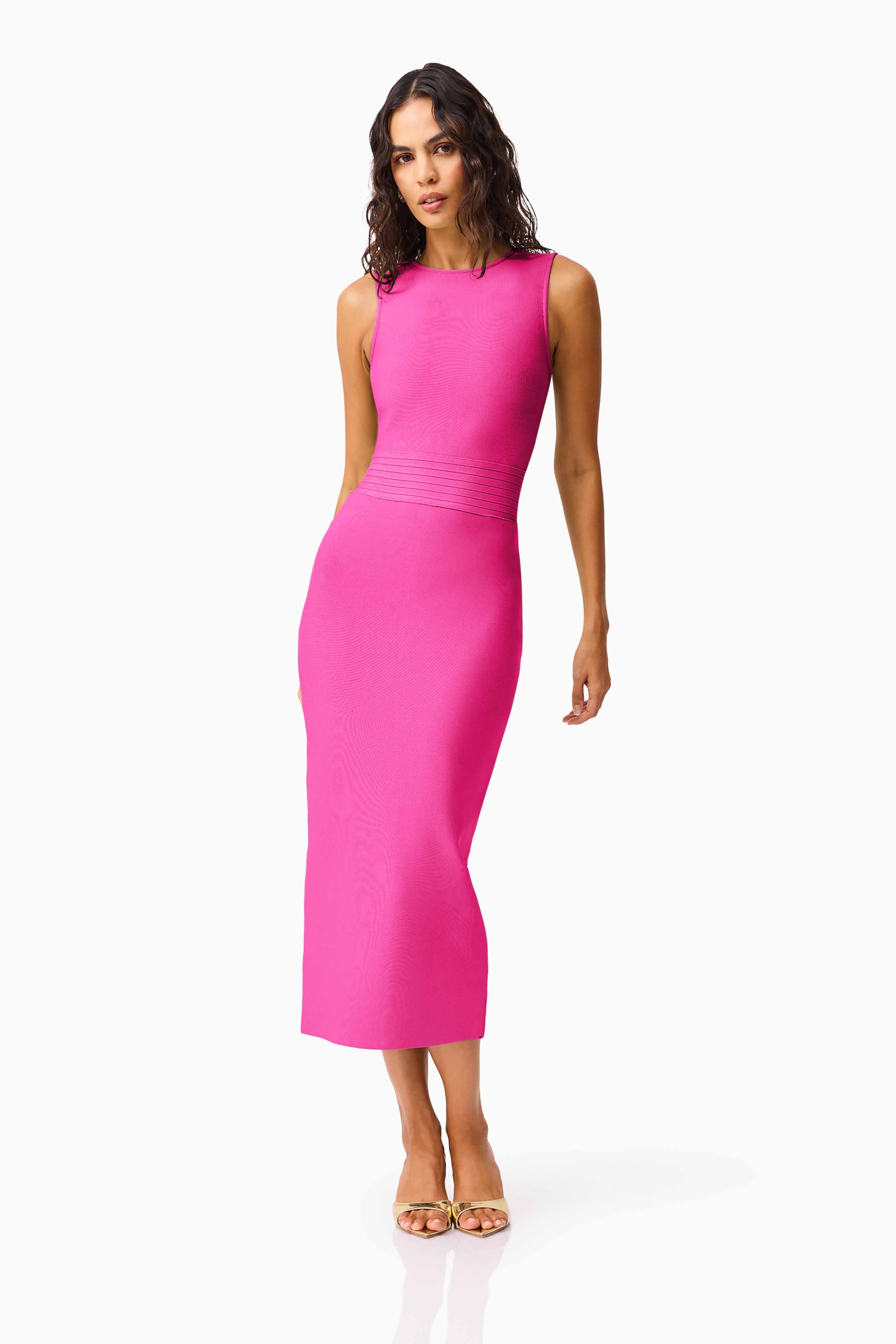 Seraphina Fitted Midi Dress in Pink