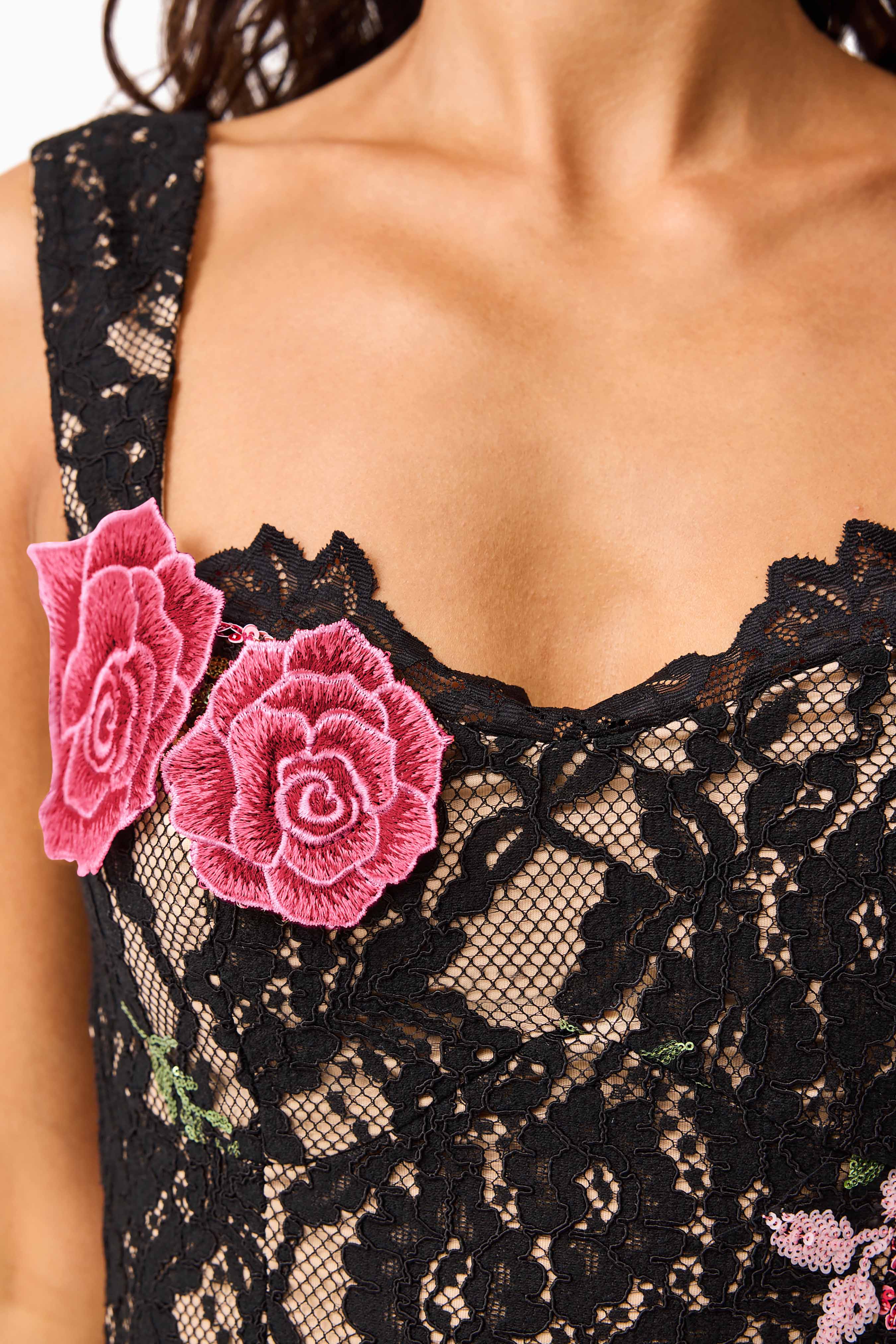 Morgaine Lace Midi Dress in Black
