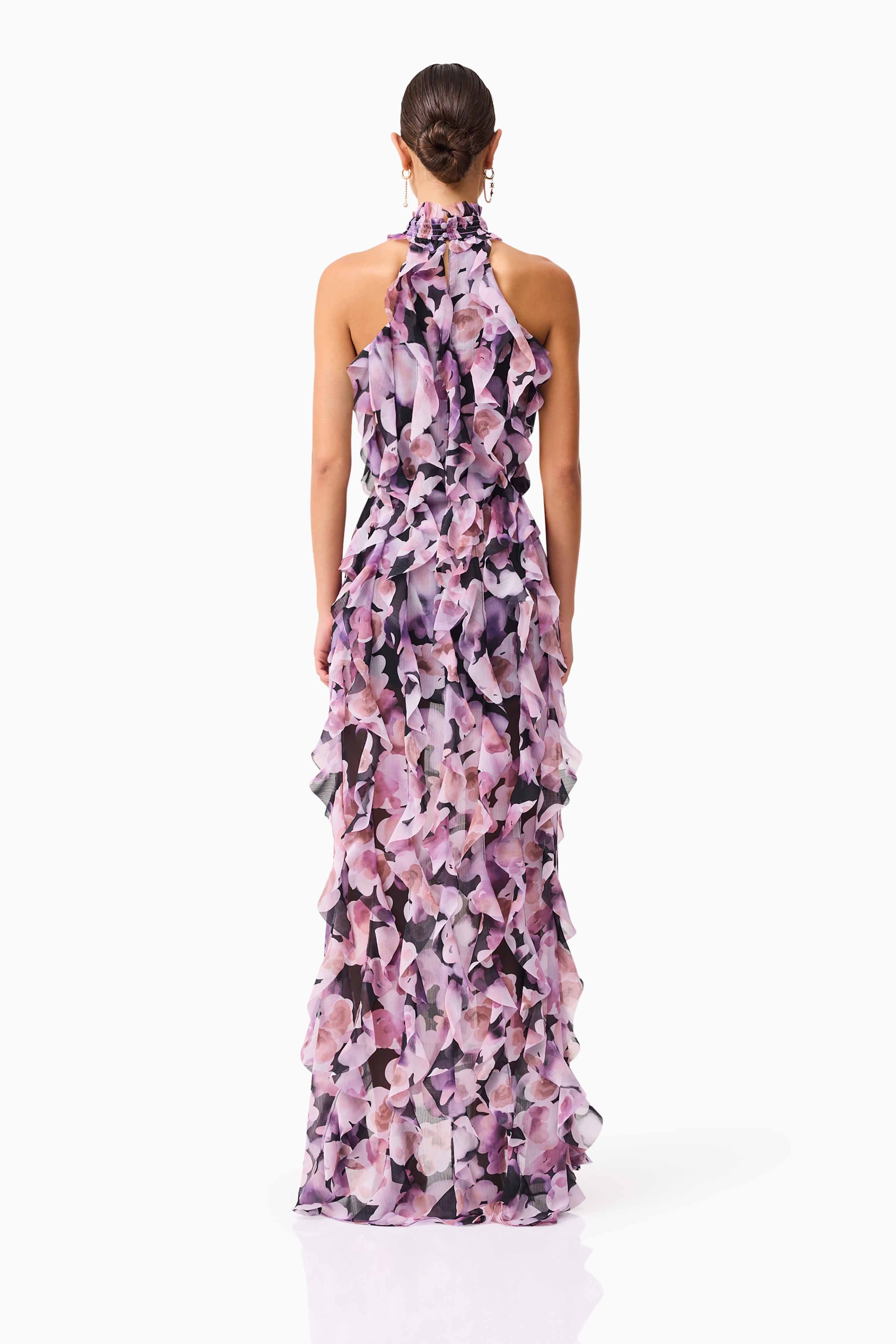Solene Halter Gown in Purple Floral
