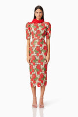Roselyn Cocktail Midi Dress in Red