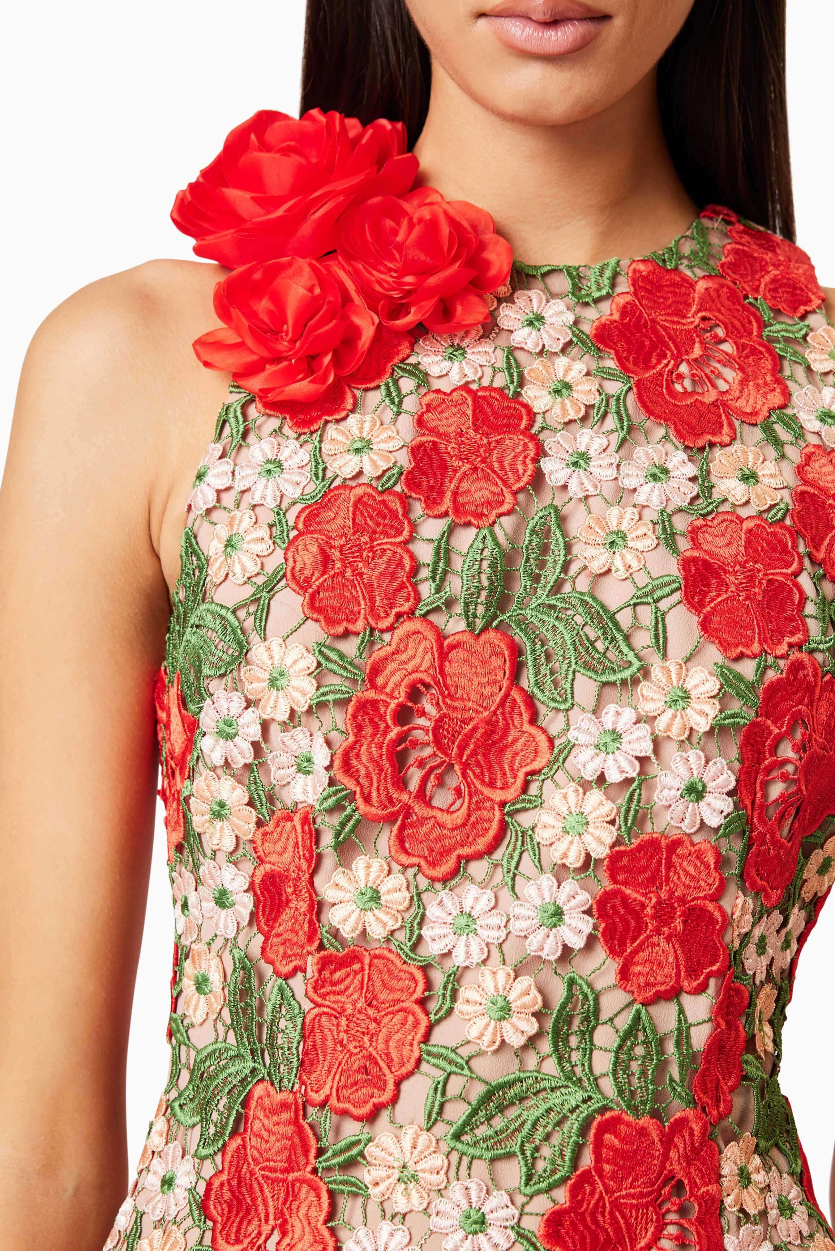 Roselyn Embroidered Mini Dress In Red
