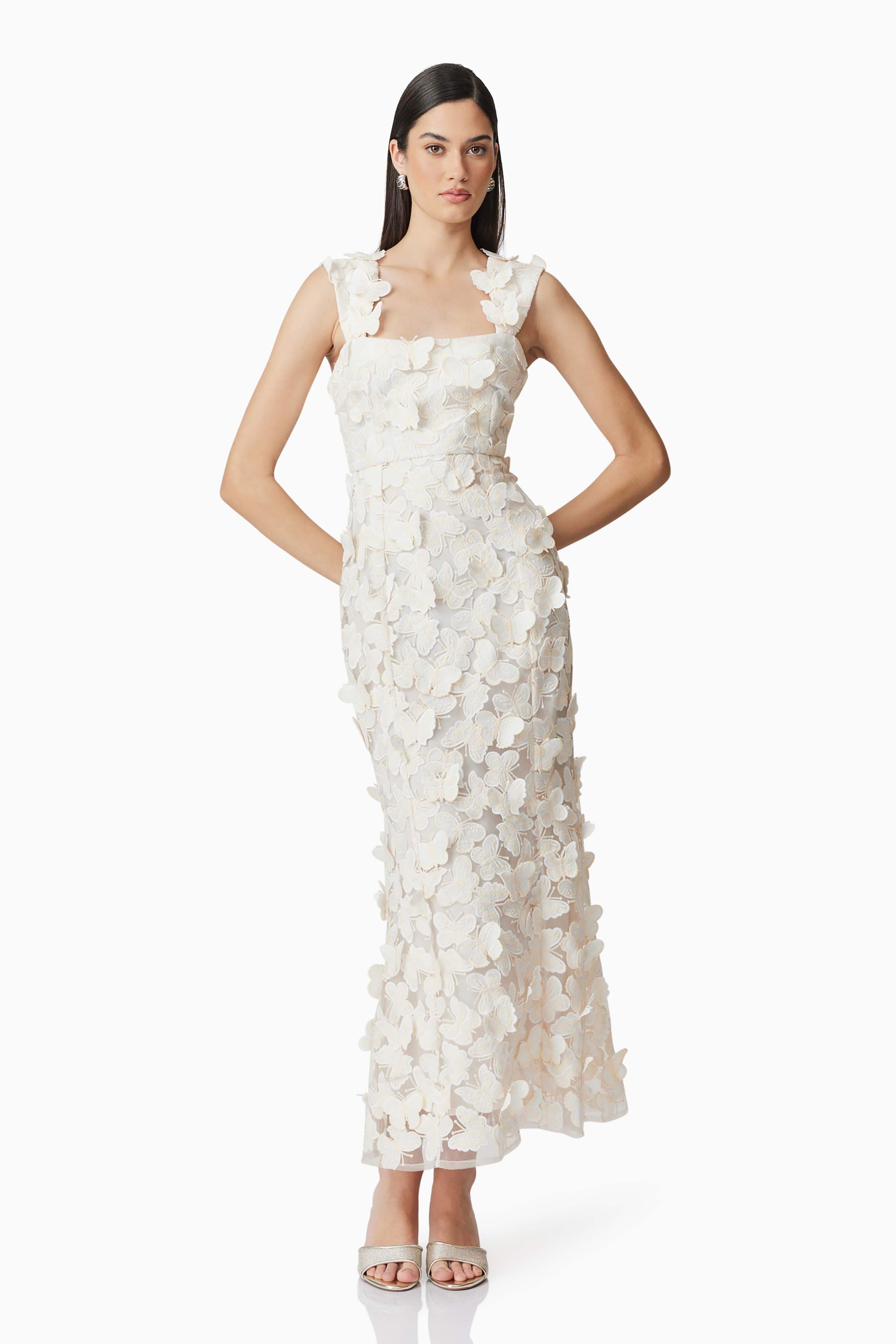 Scarlett Butterfly Midi Dress In White
