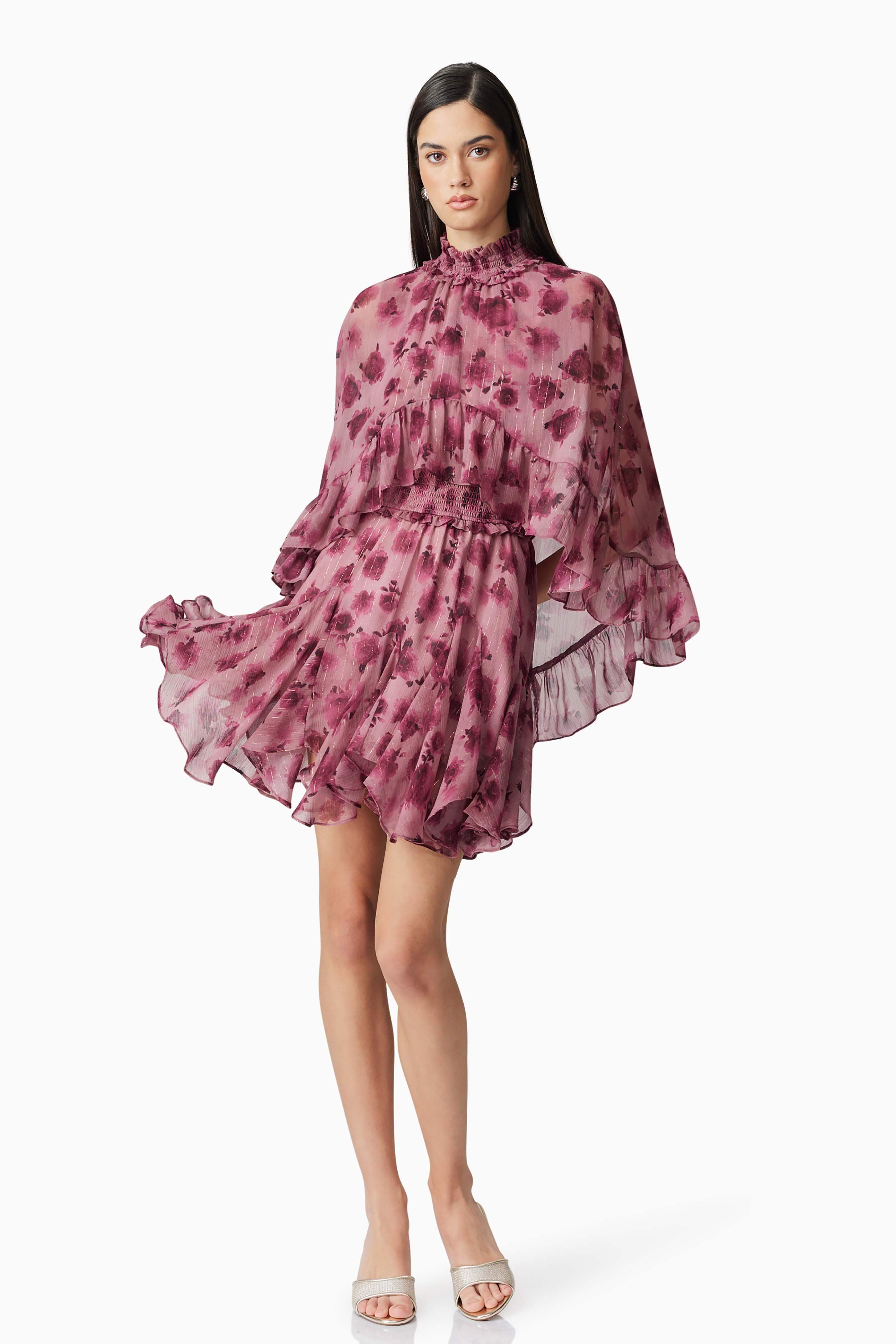 Monica Cape Mini Dress in purple