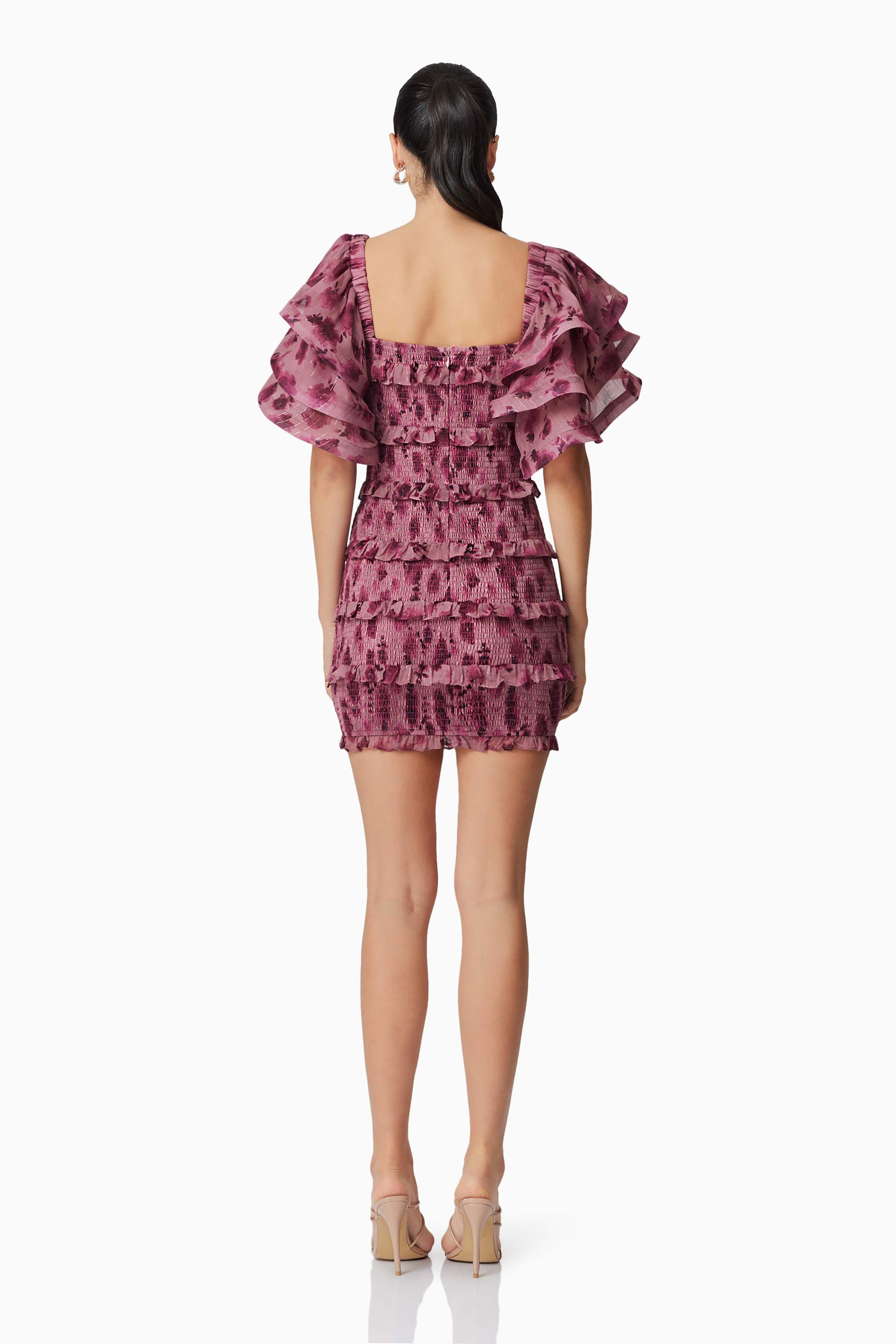 Monica Ruffled Mini Dress in Purple