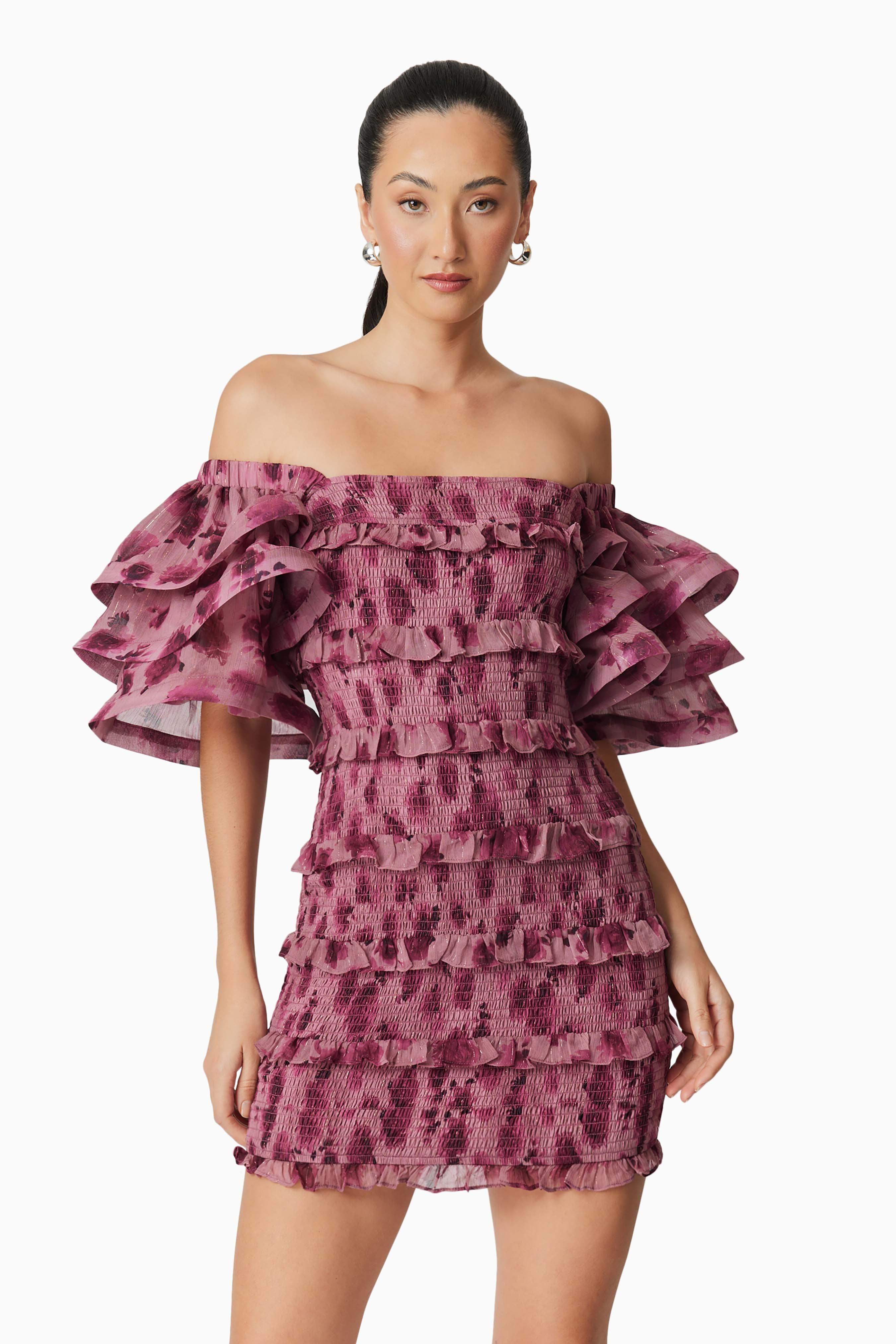 Monica Ruffled Mini Dress in Purple