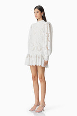 Eliza Long Sleeve Mini Dress in White
