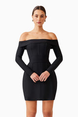 Katlyn Off The Shoulder Mini Dress in Black