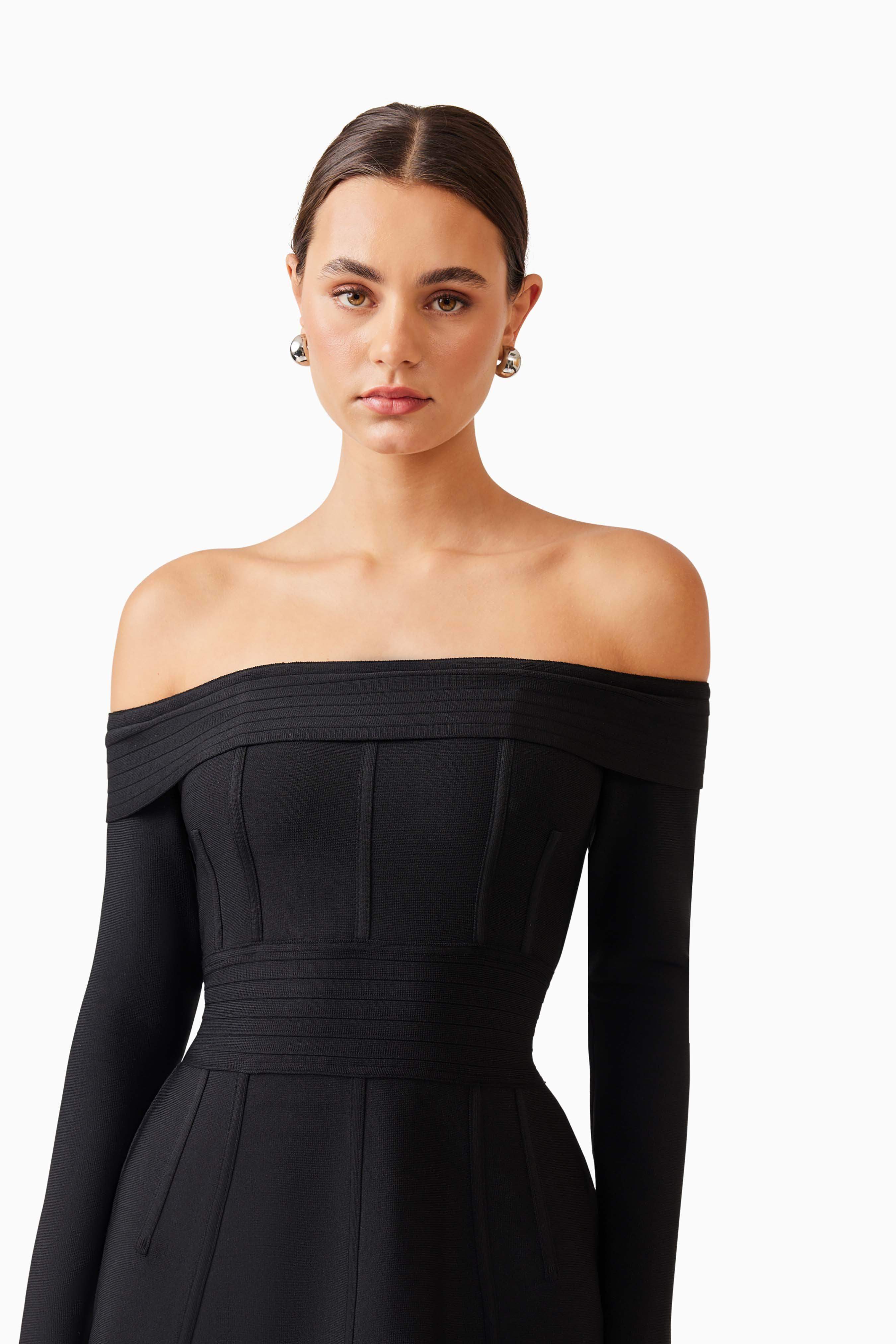 Katlyn Off The Shoulder Mini Dress in Black