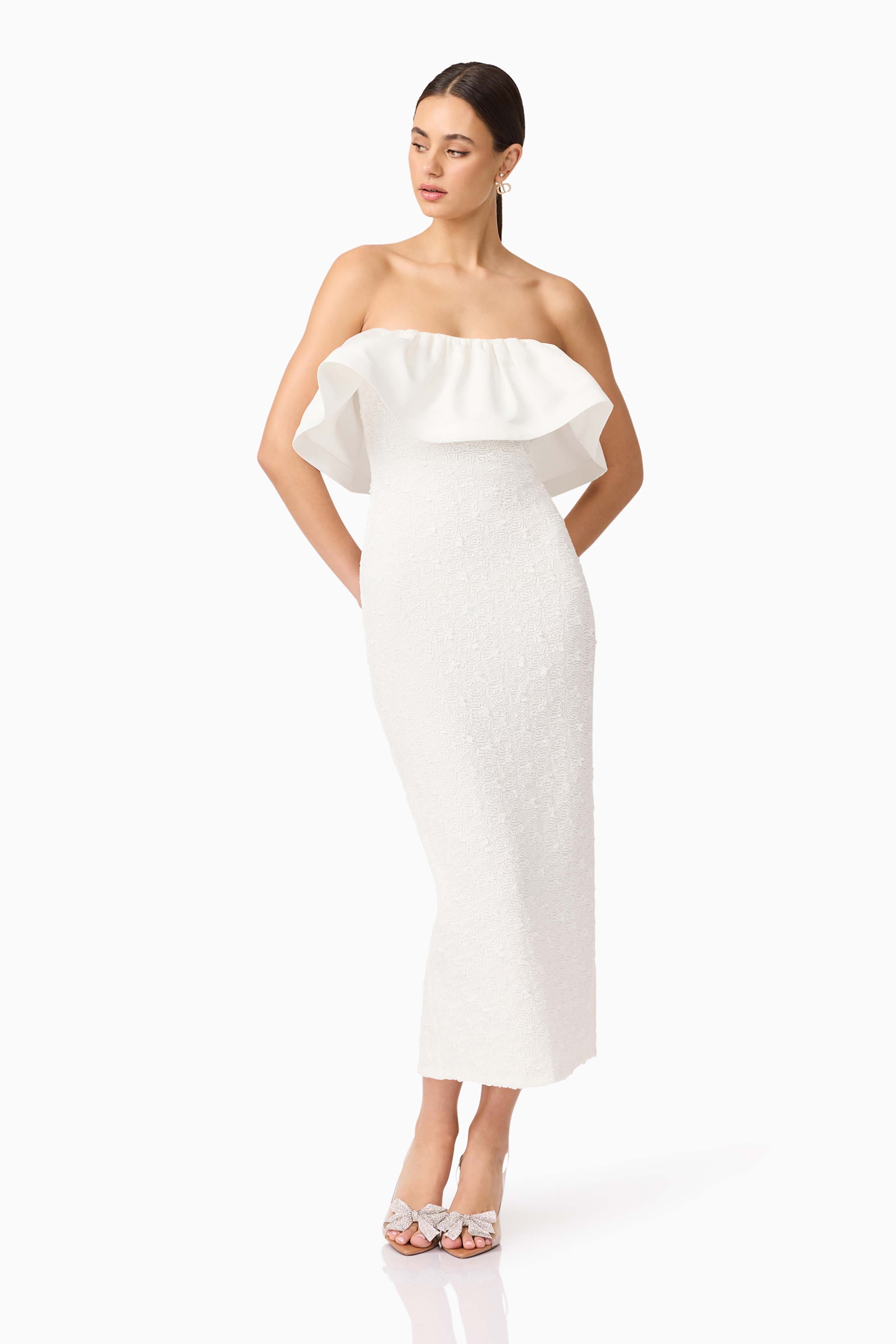 Dandelione Strapless Midi Dress in White