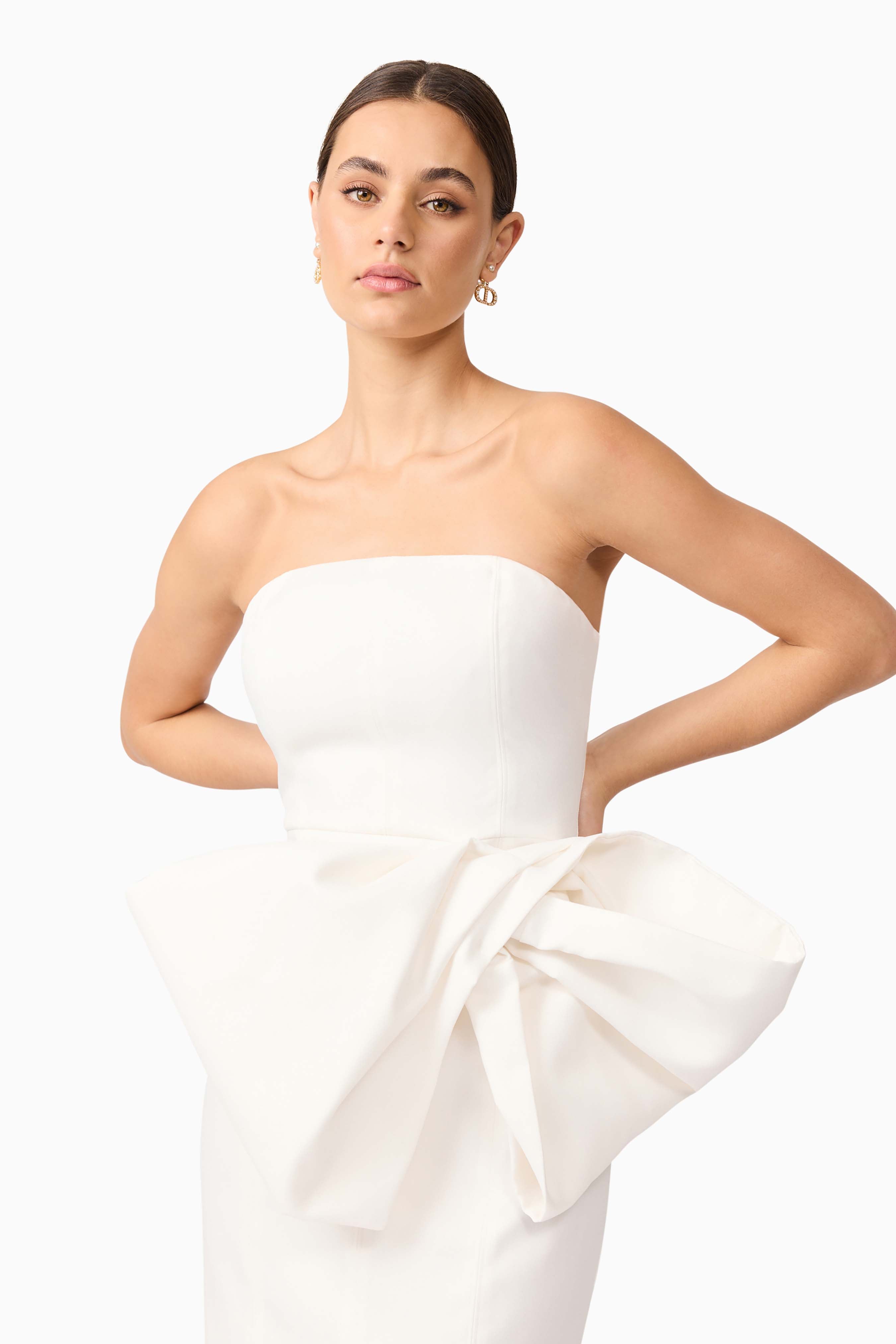 Elysie Bow Mini Dress in White