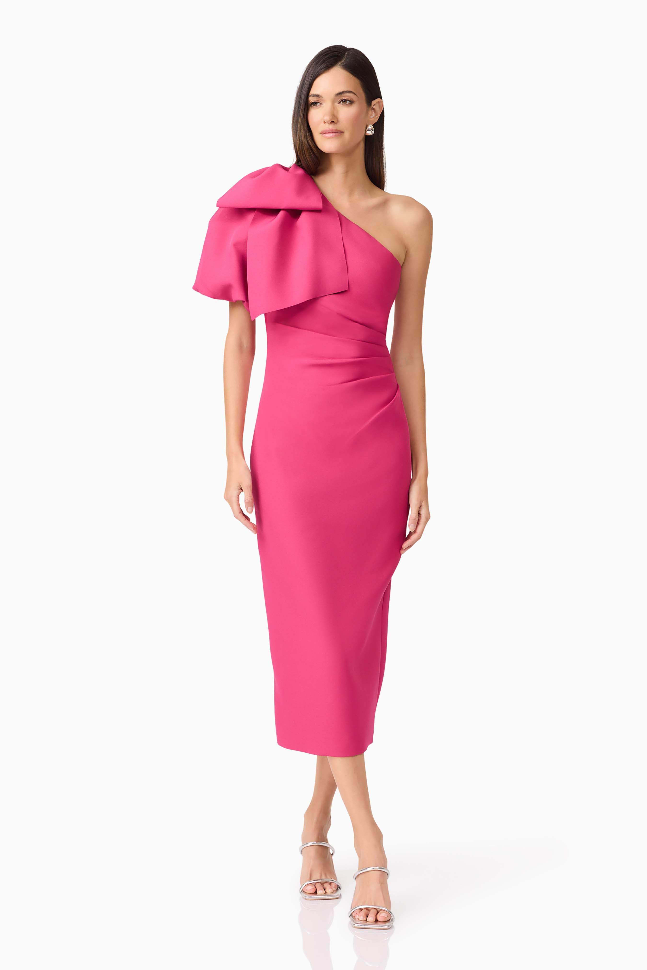 Elysie Asymmetrical Midi Dress in Pink