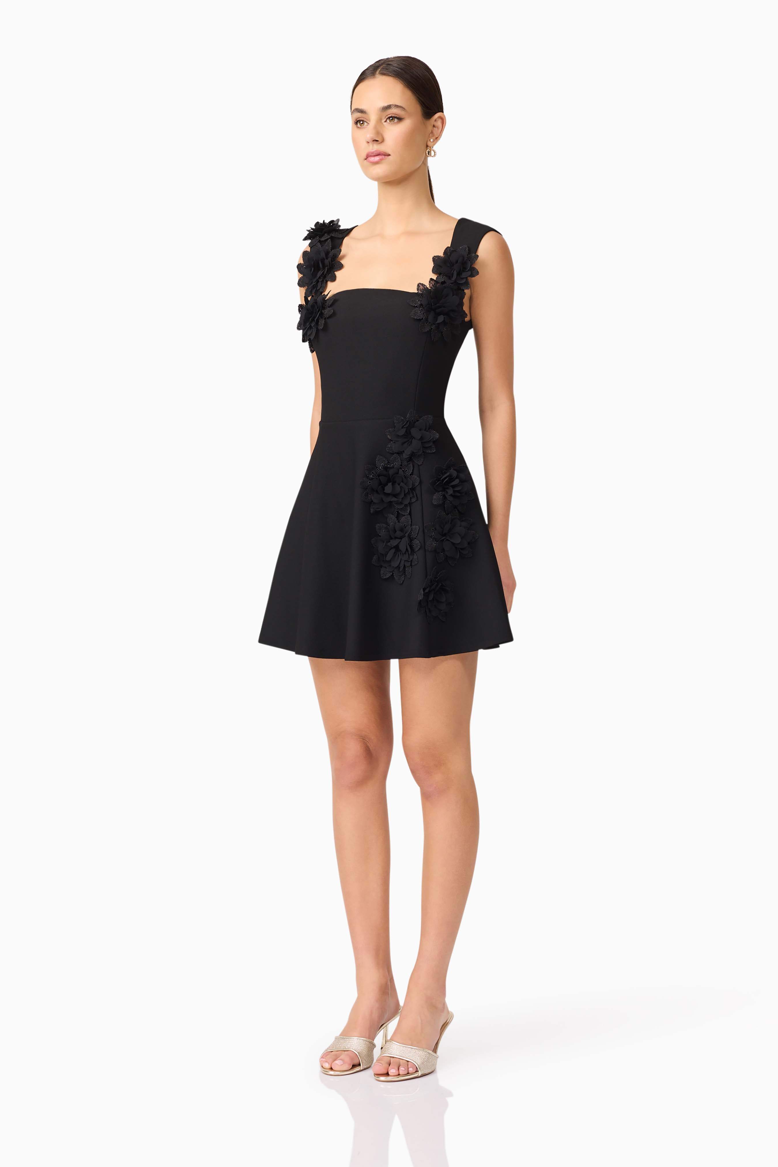 Jada Floral Mini Dress in Black