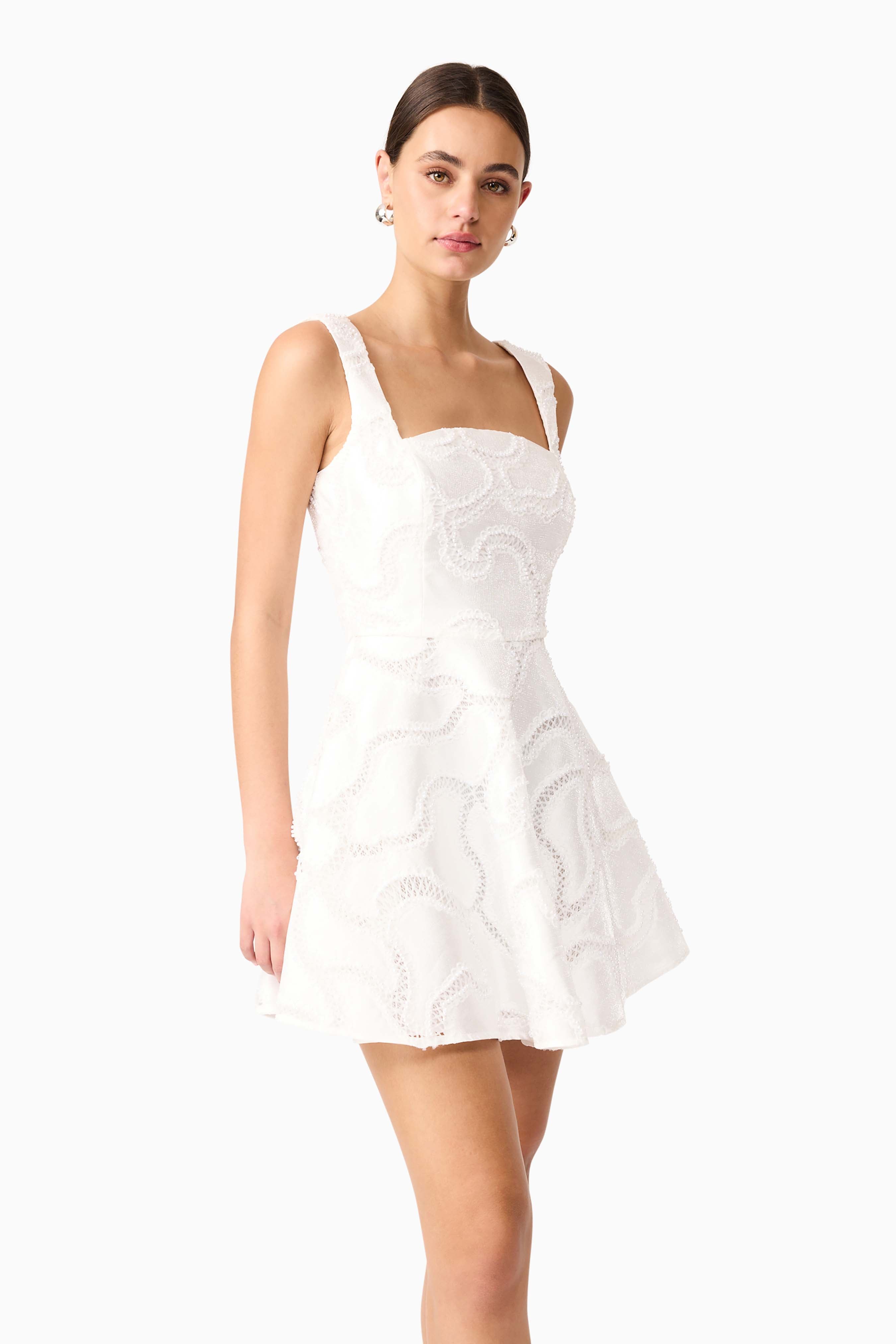 Elara Beaded Mini Dress in White