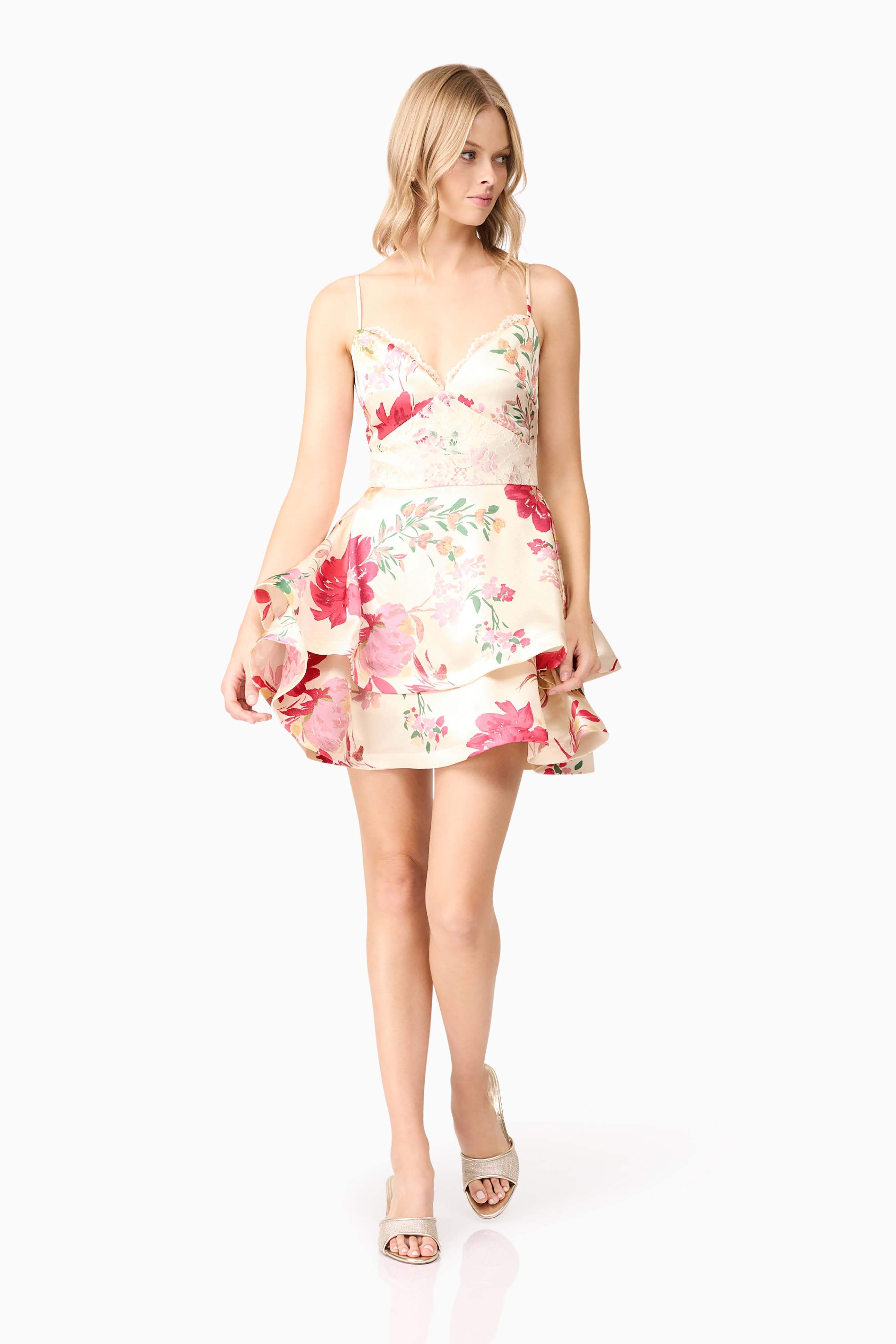 Rosalina Tiered Mini Dress in Floral