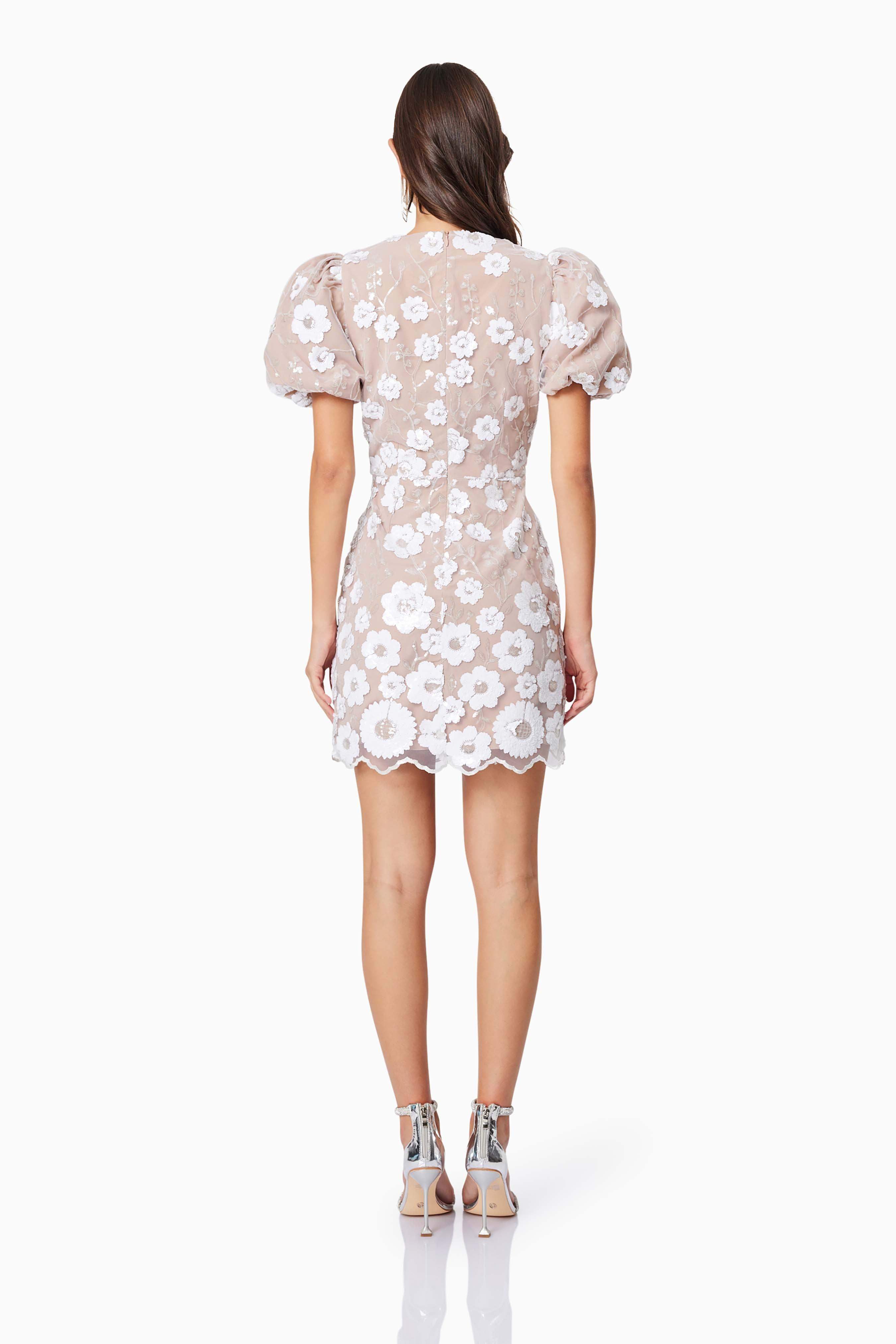 Elodie Mini Puff Sleeve Dress in White