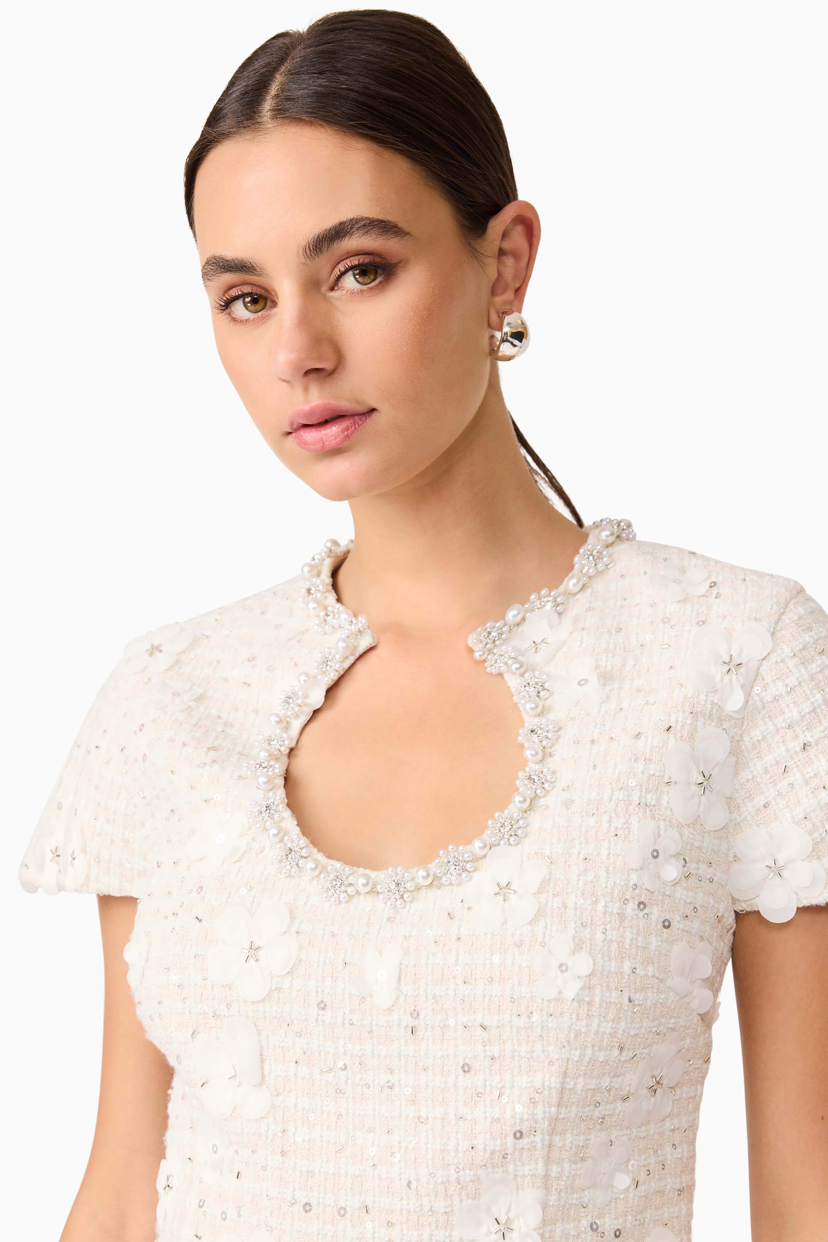 Ellouise Embellished Tweed Set in White