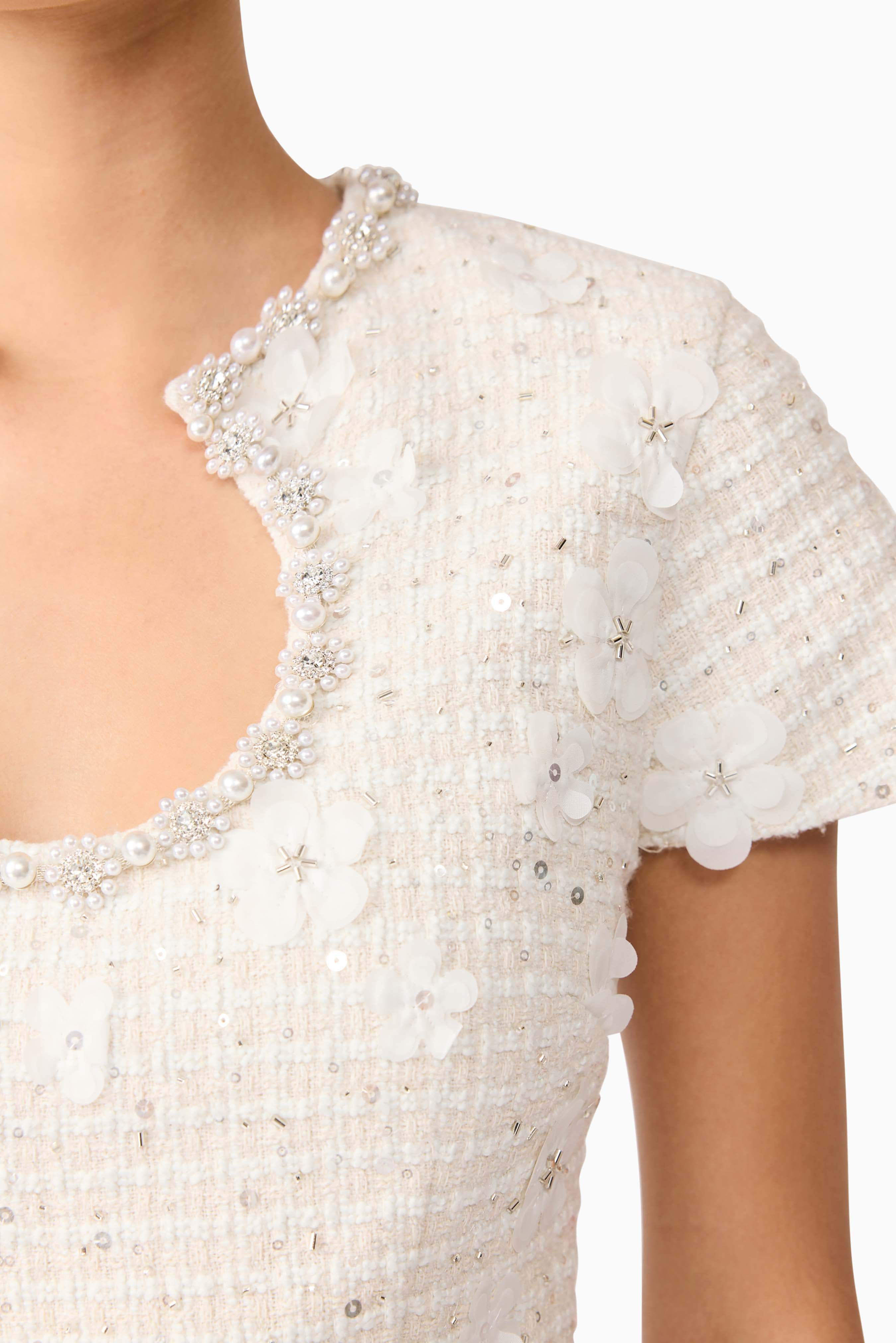 Ellouise Embellished Tweed Set in White