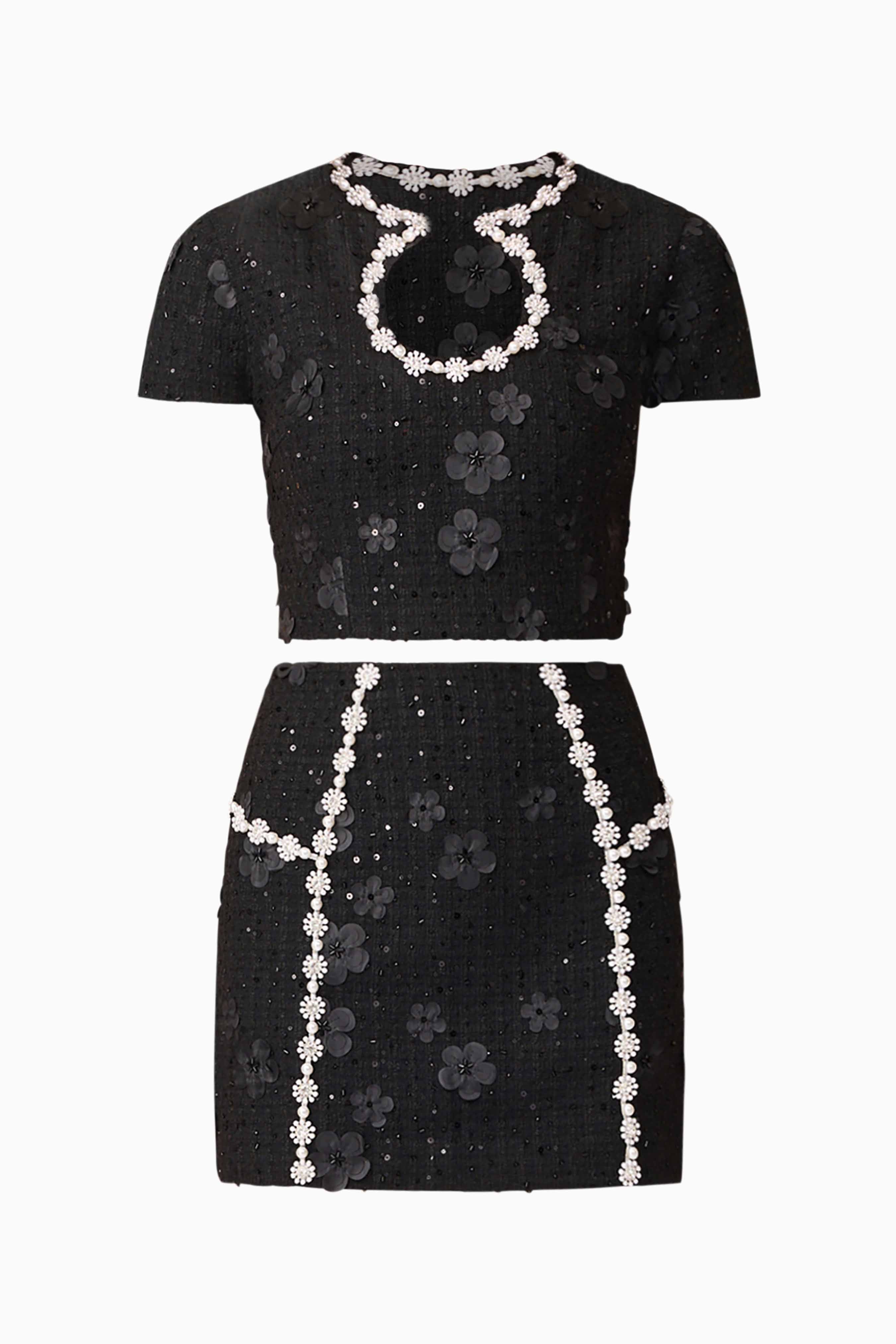 Ellouise Embellished Tweed Set in Black