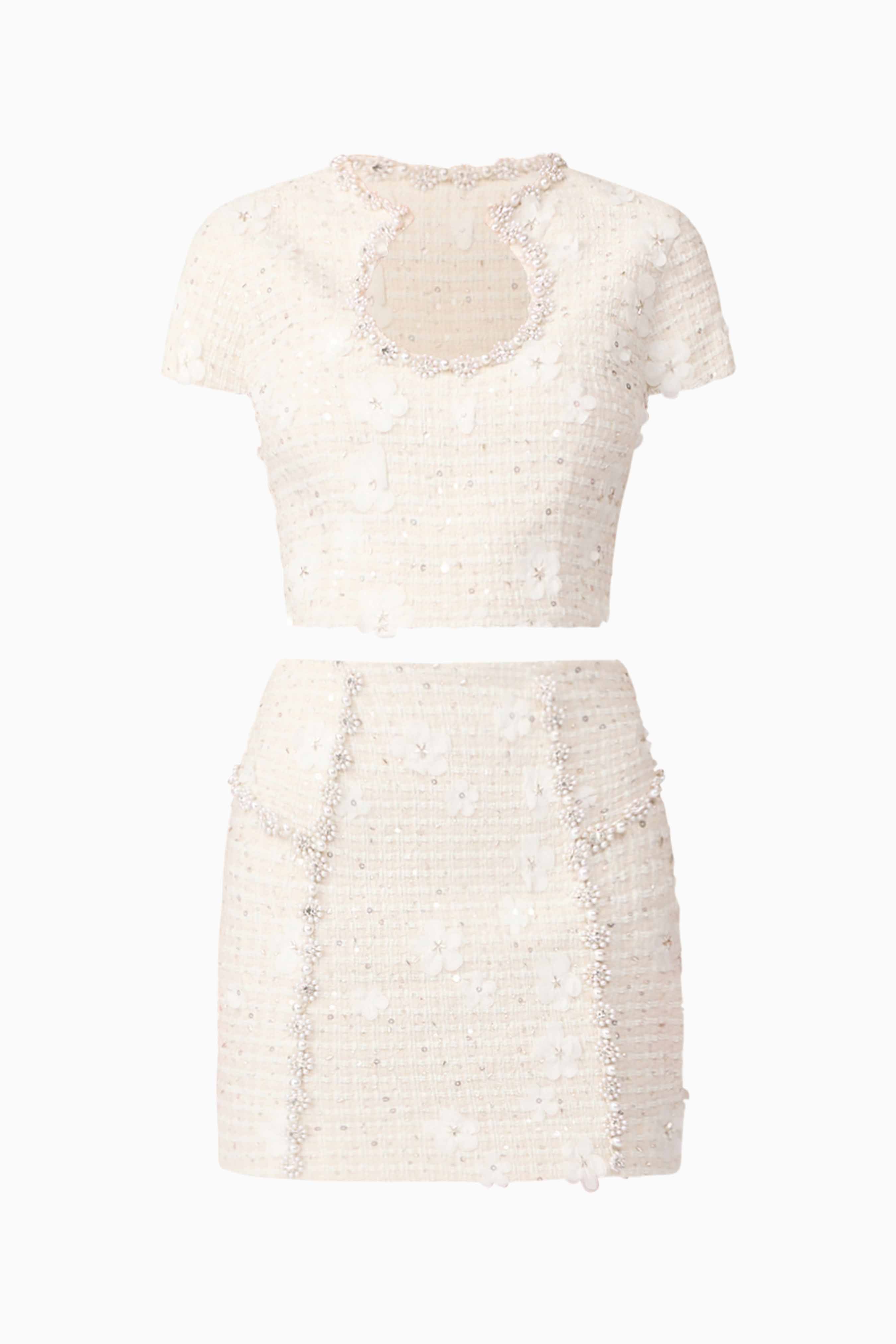 Ellouise Embellished Tweed Set in White