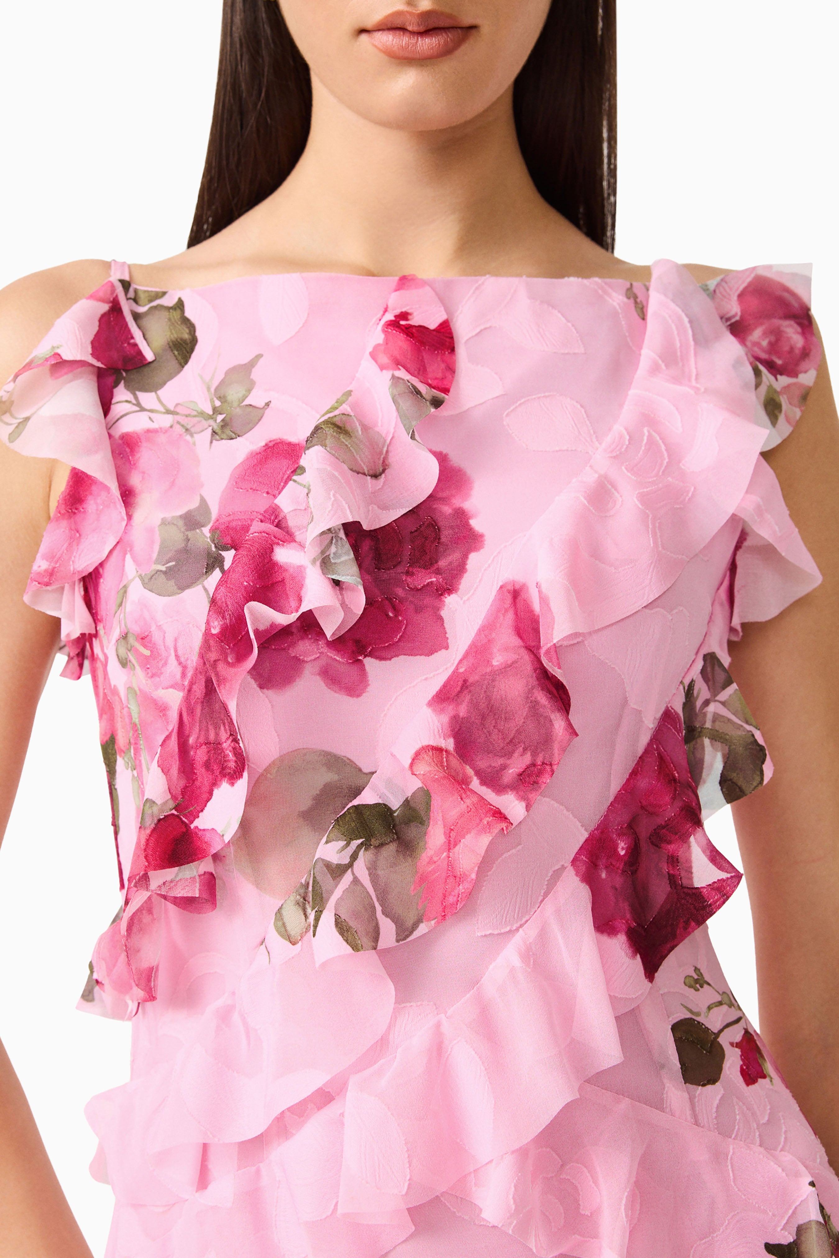 Eleanora Ruffle Gown in Pink Floral