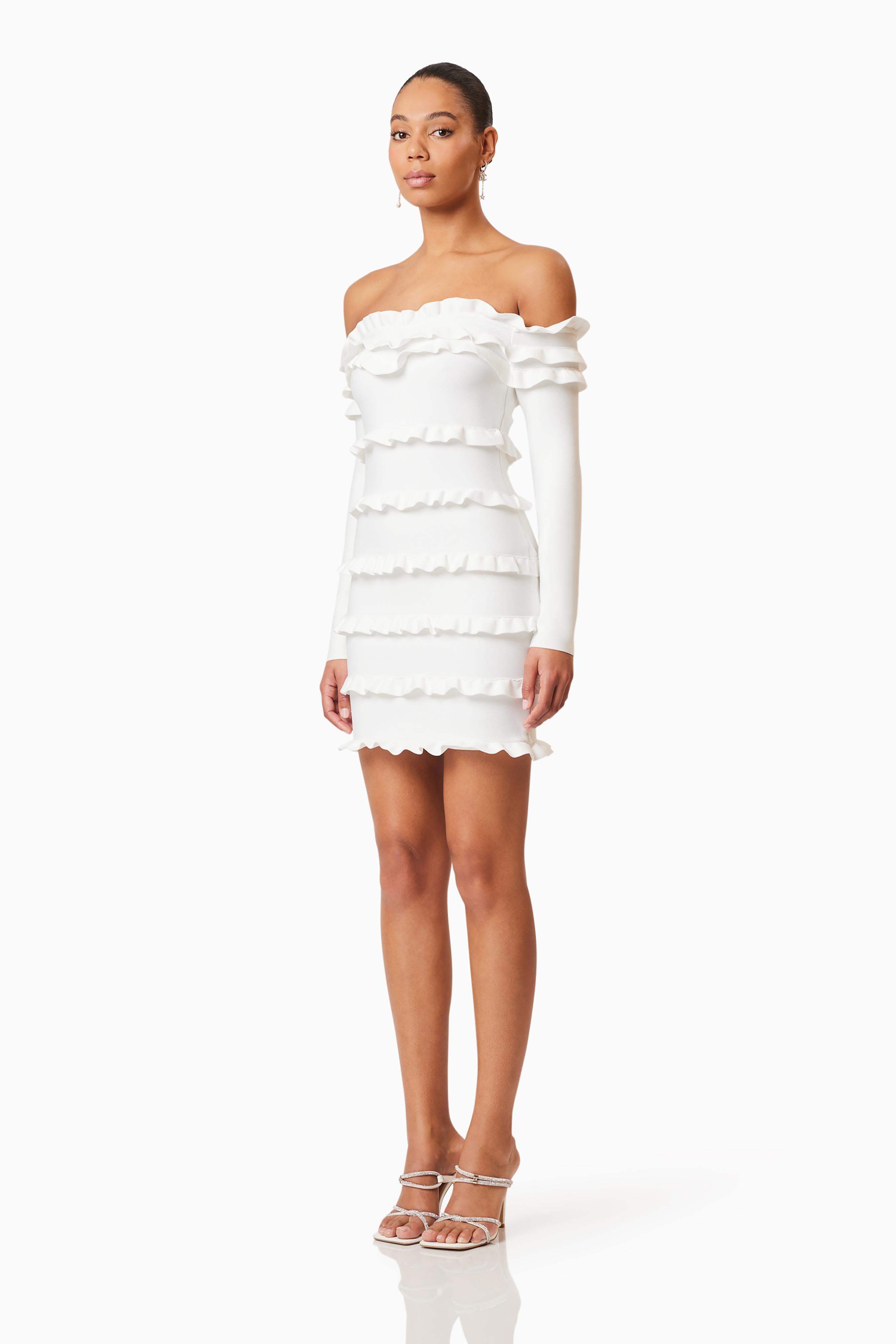 Kimberly Long Sleeve Frill Mini Dress in White