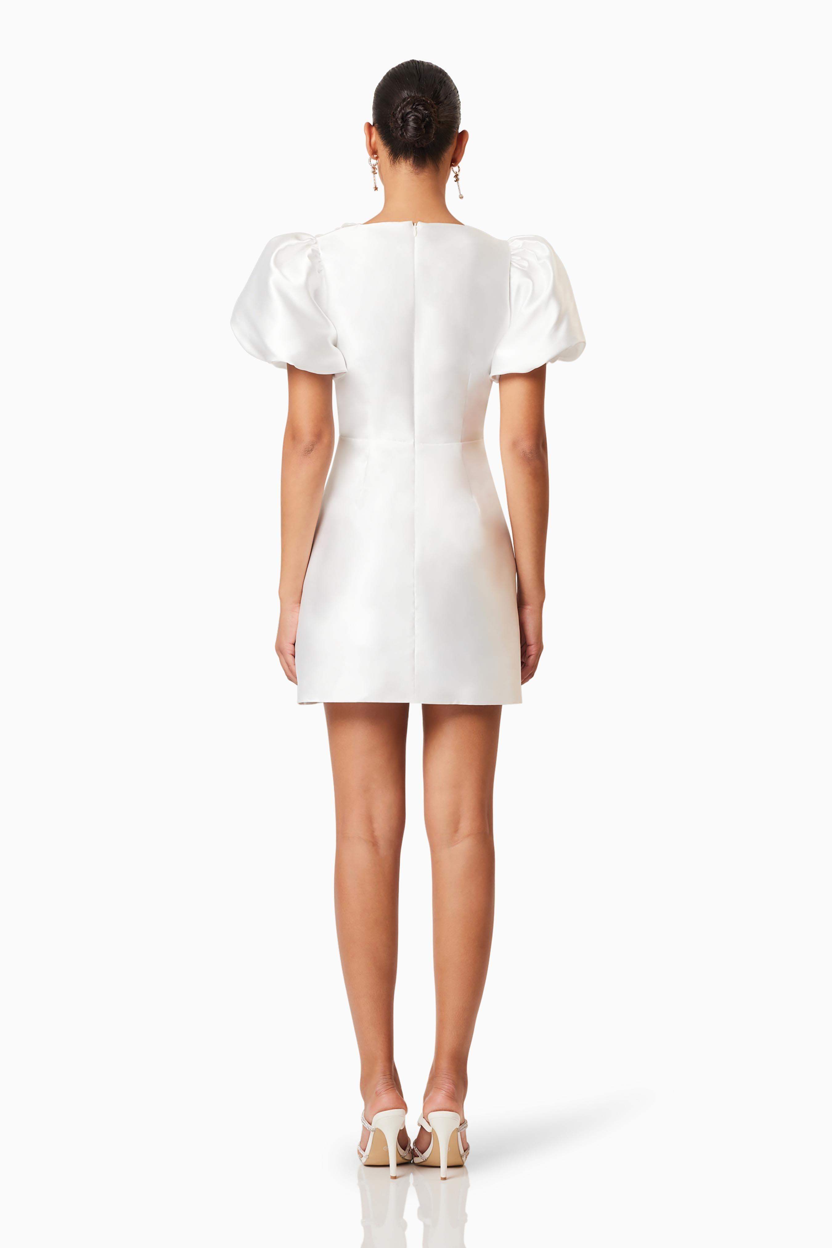 Oleander Mini Puff Sleeve Dress In White