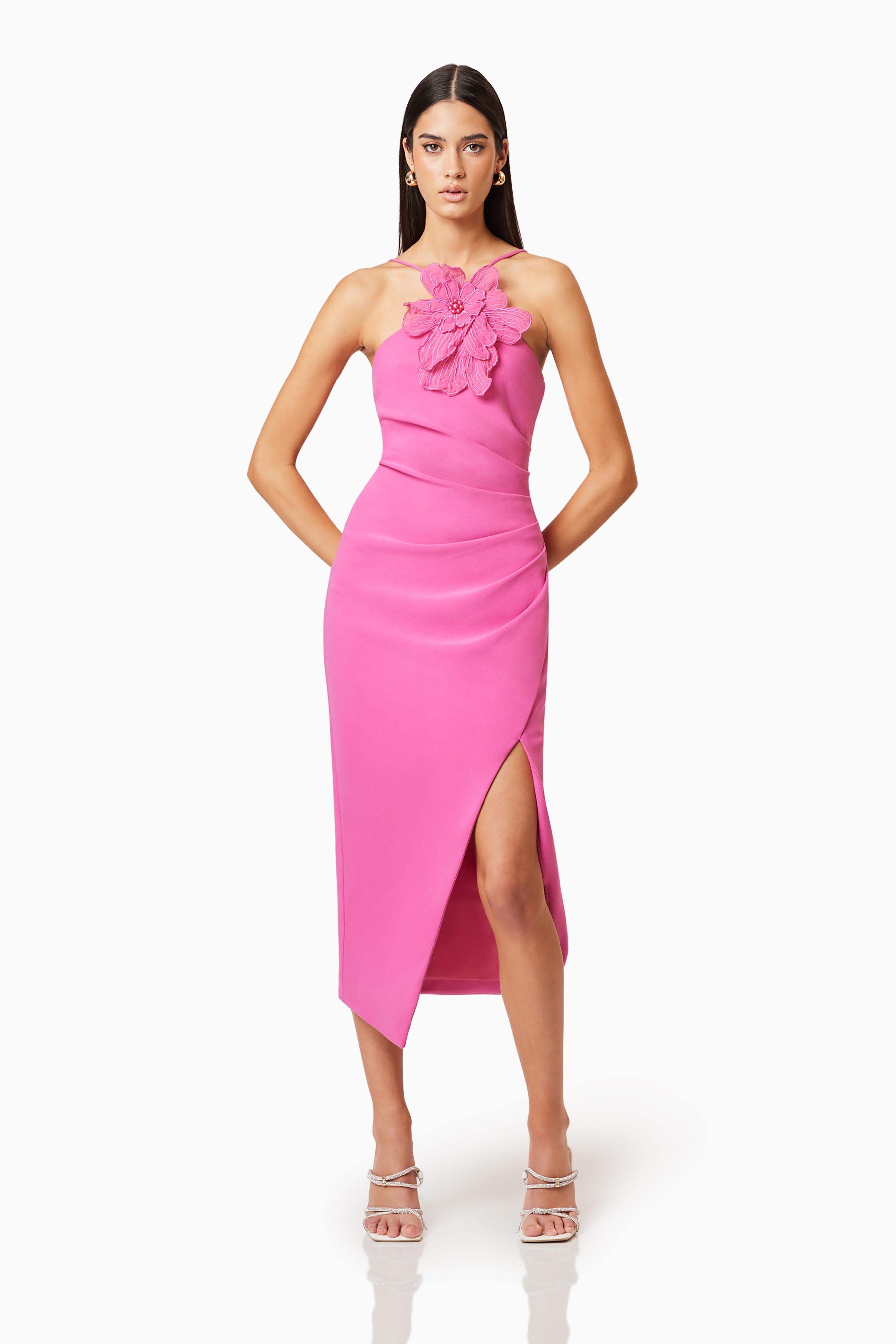 Janelle 3D Midi Dress In Pink