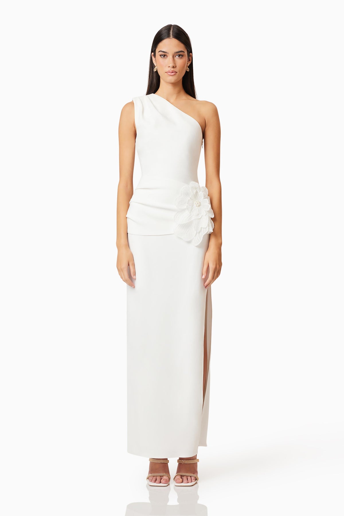 Janelle One Shoulder Gown In White