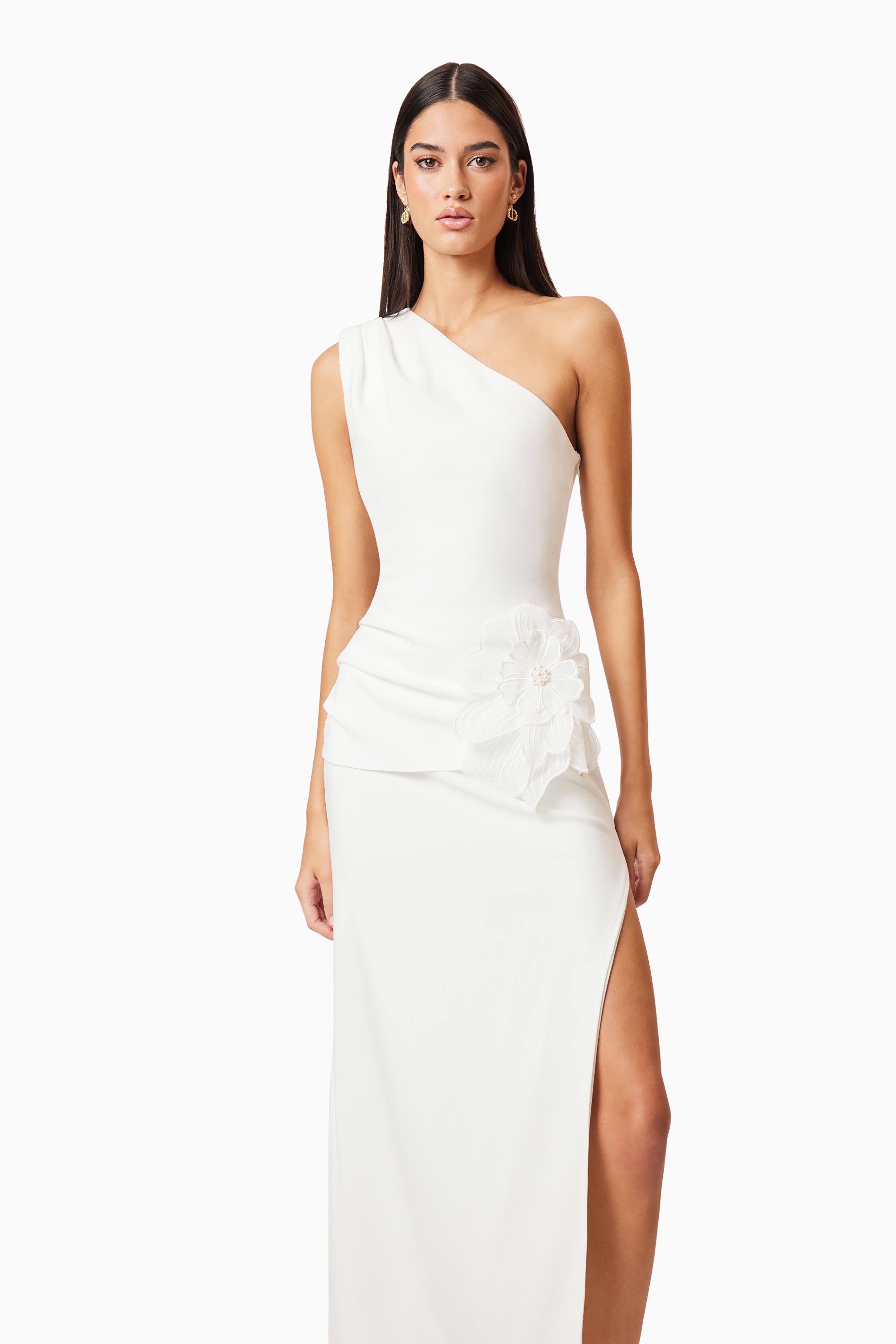 Janelle One Shoulder Gown In White