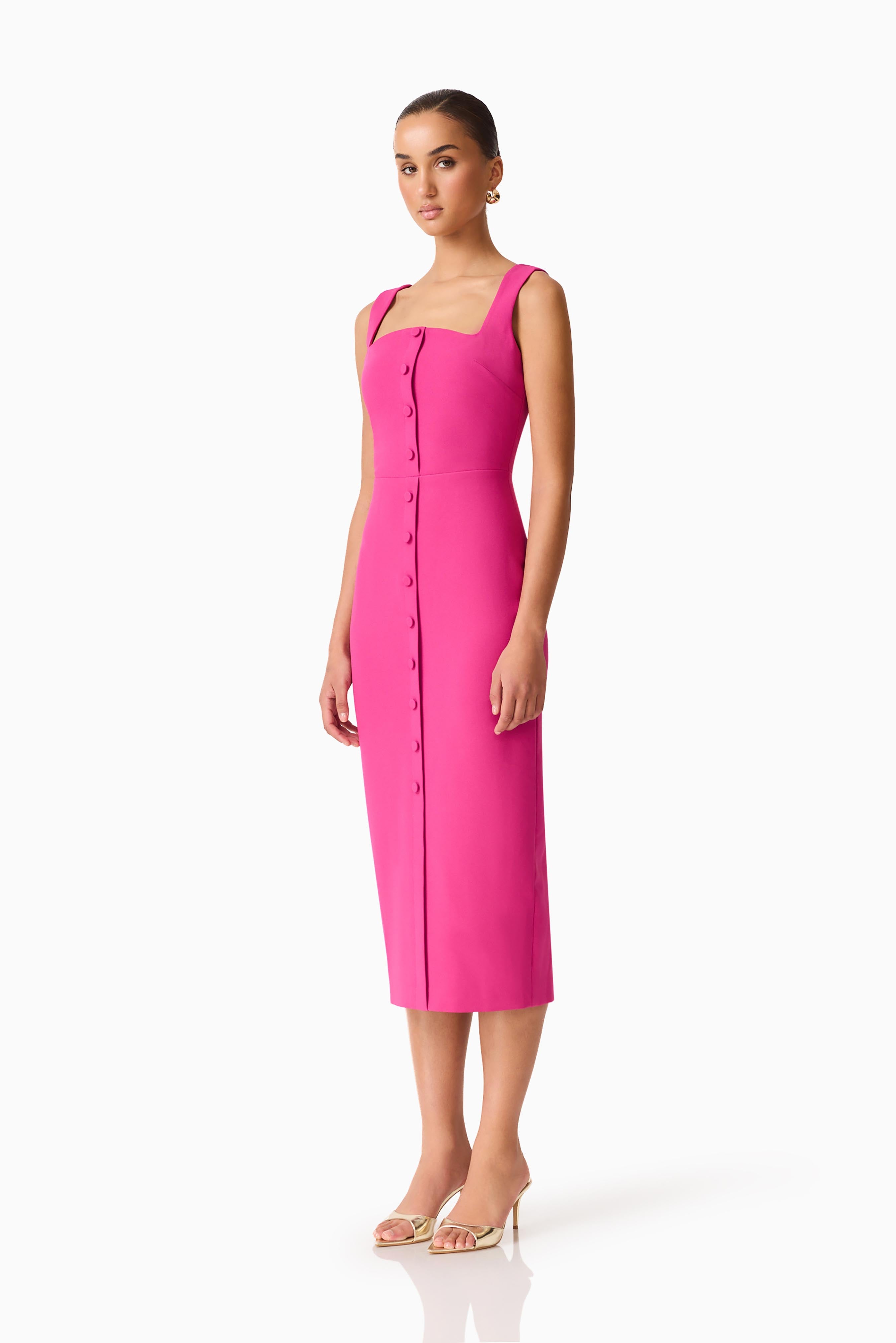 Elva Fitted Midi Dress in Pink