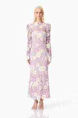 Sigrid Long Sleeve Midi Dress in Purple
