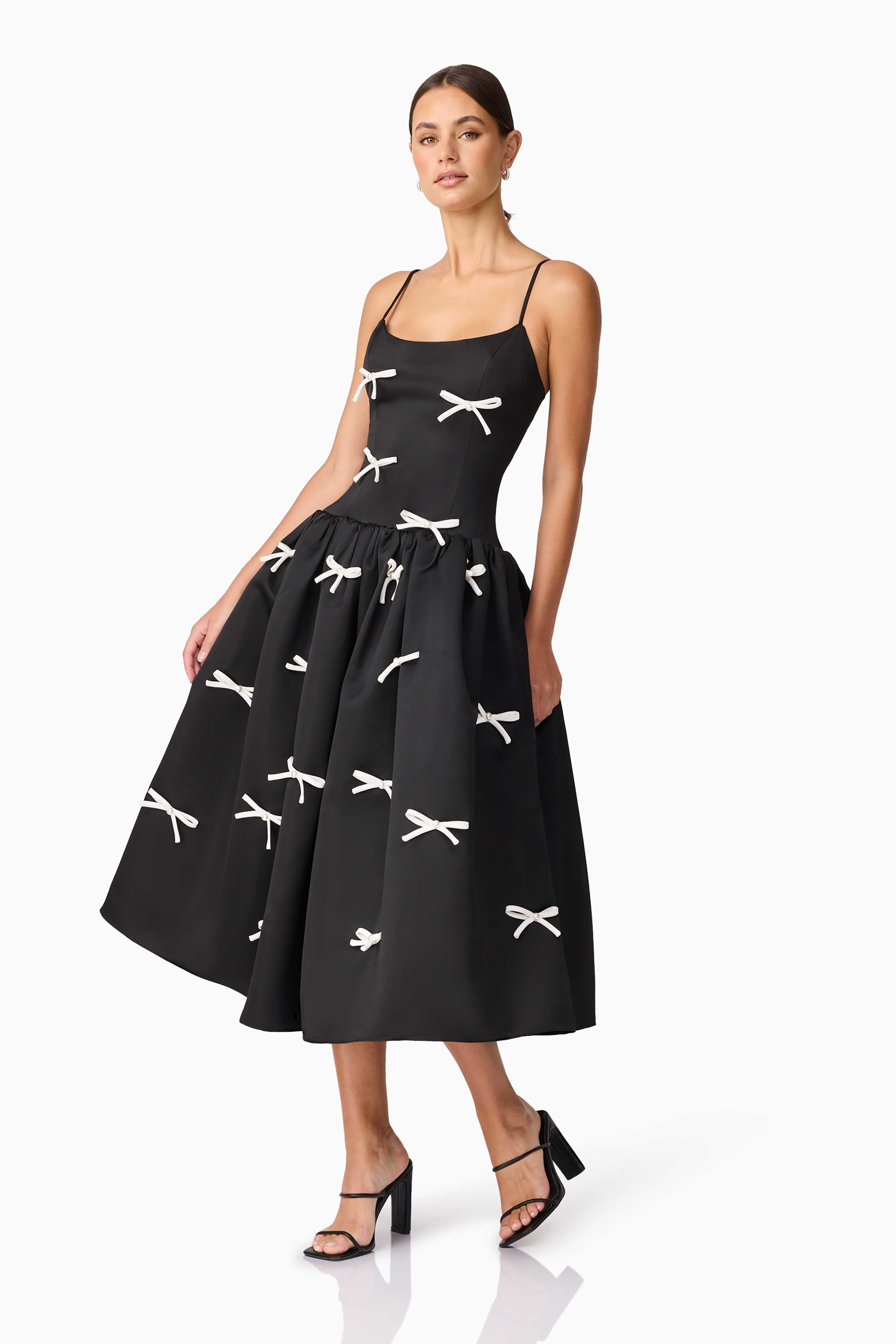 Ursula A-Line Midi Dress in Black
