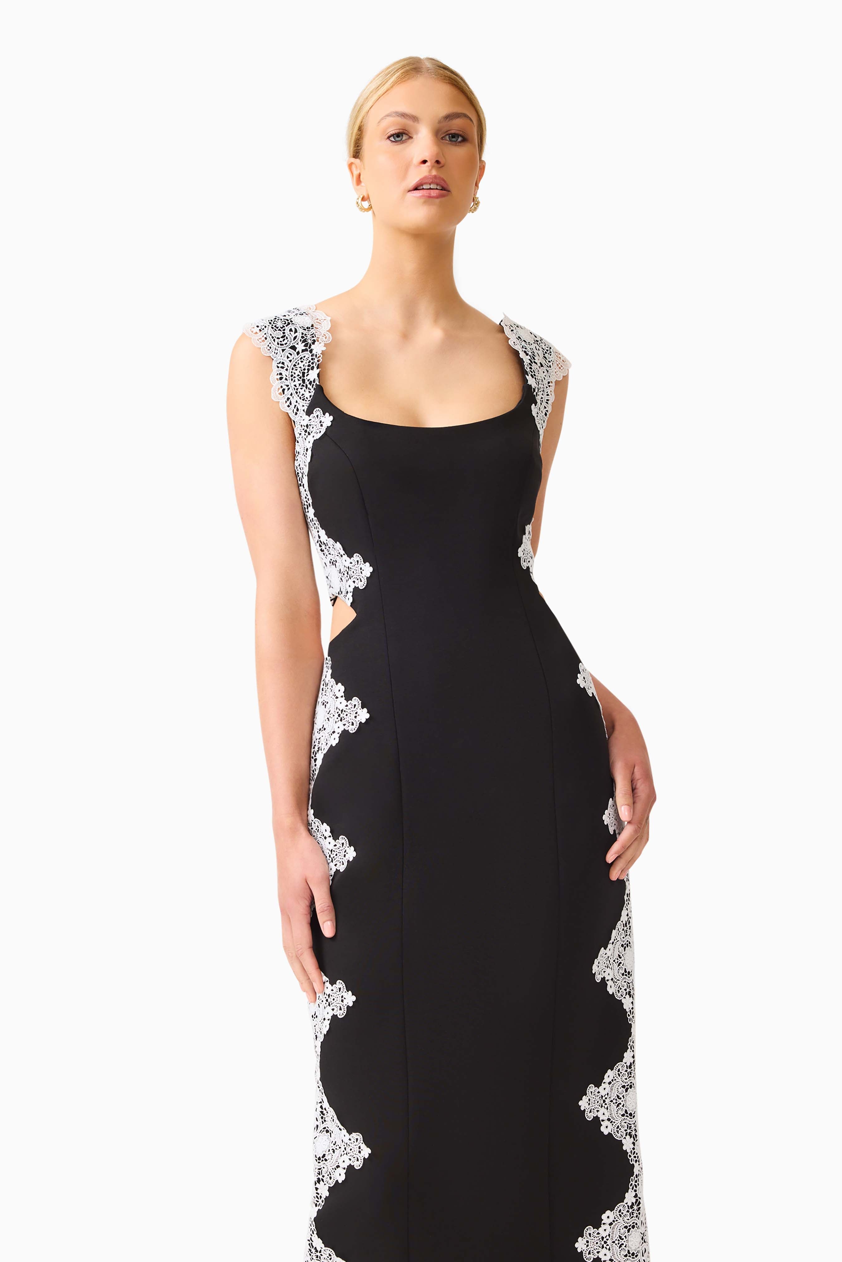 Elysia Lace Midi Dress in Black